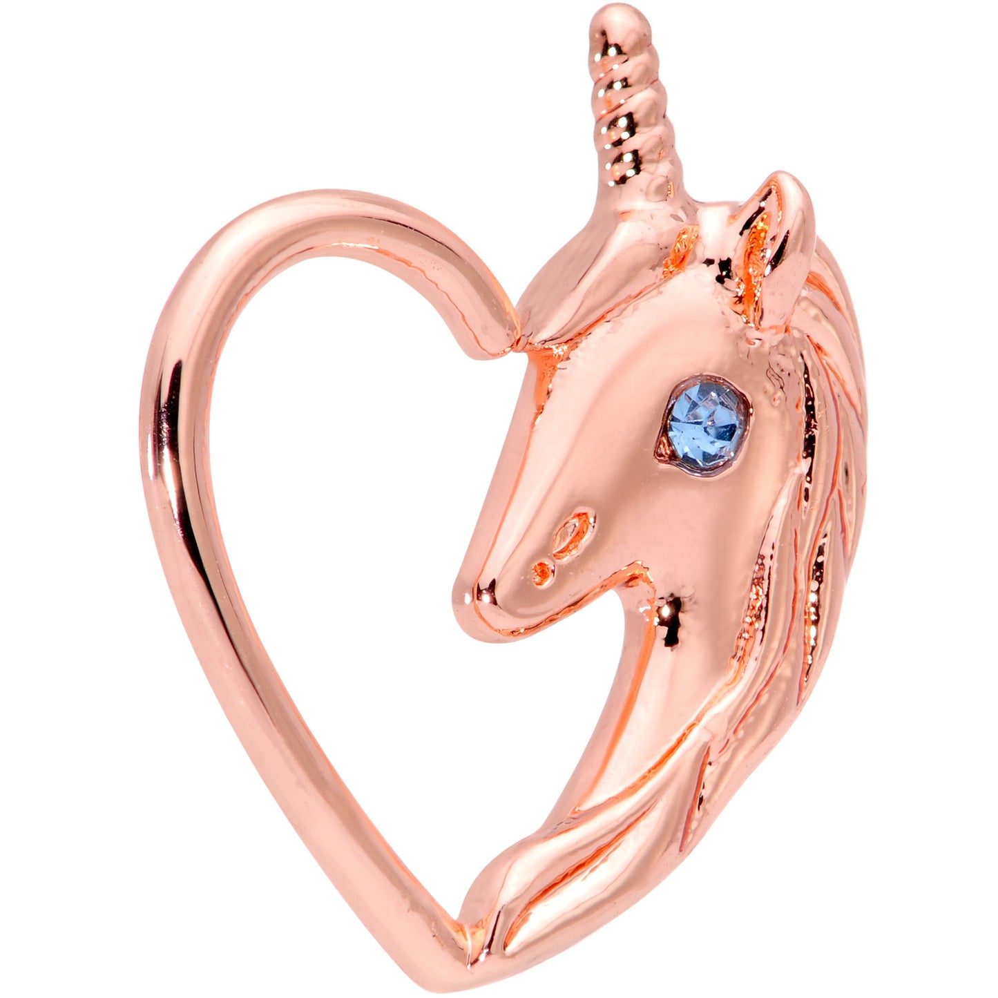 16 Gauge 5/16 Blue Gem Rose Gold Tone Unicorn Left Heart Closure Ring