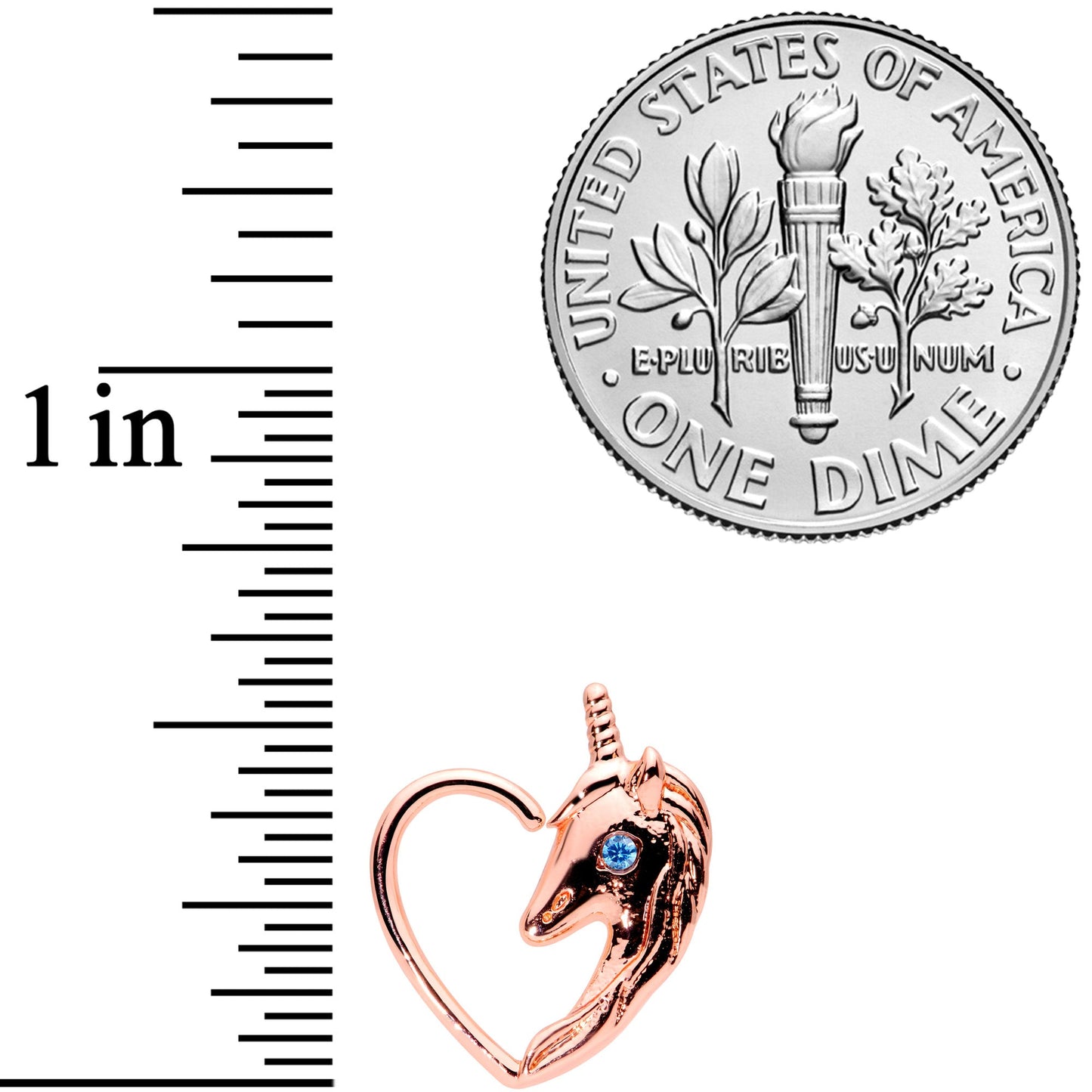 16 Gauge 5/16 Blue Gem Rose Gold Tone Unicorn Left Heart Closure Ring