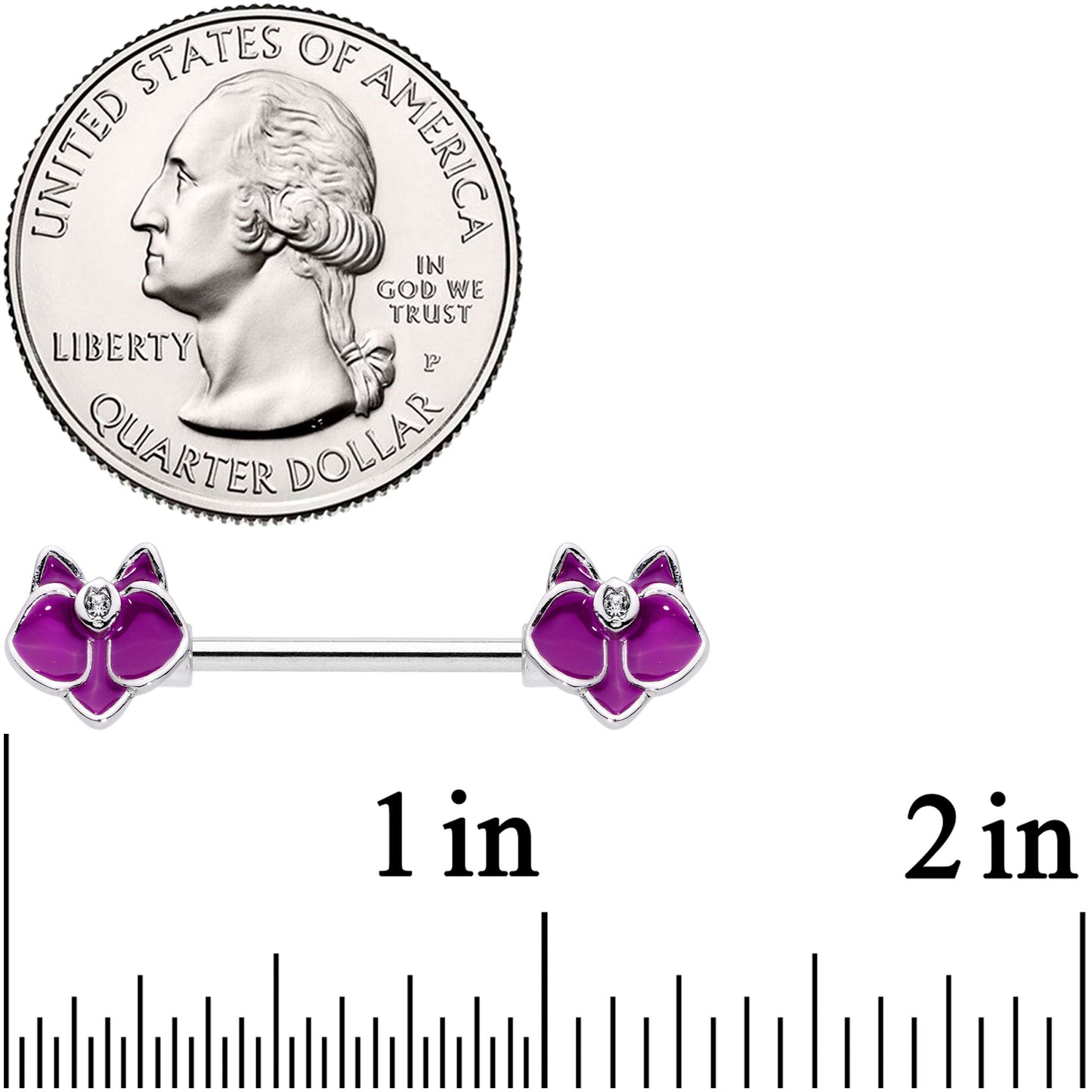 14 Gauge 9/16 Clear Gem Purple Orchid Flower Barbell Nipple Ring Set