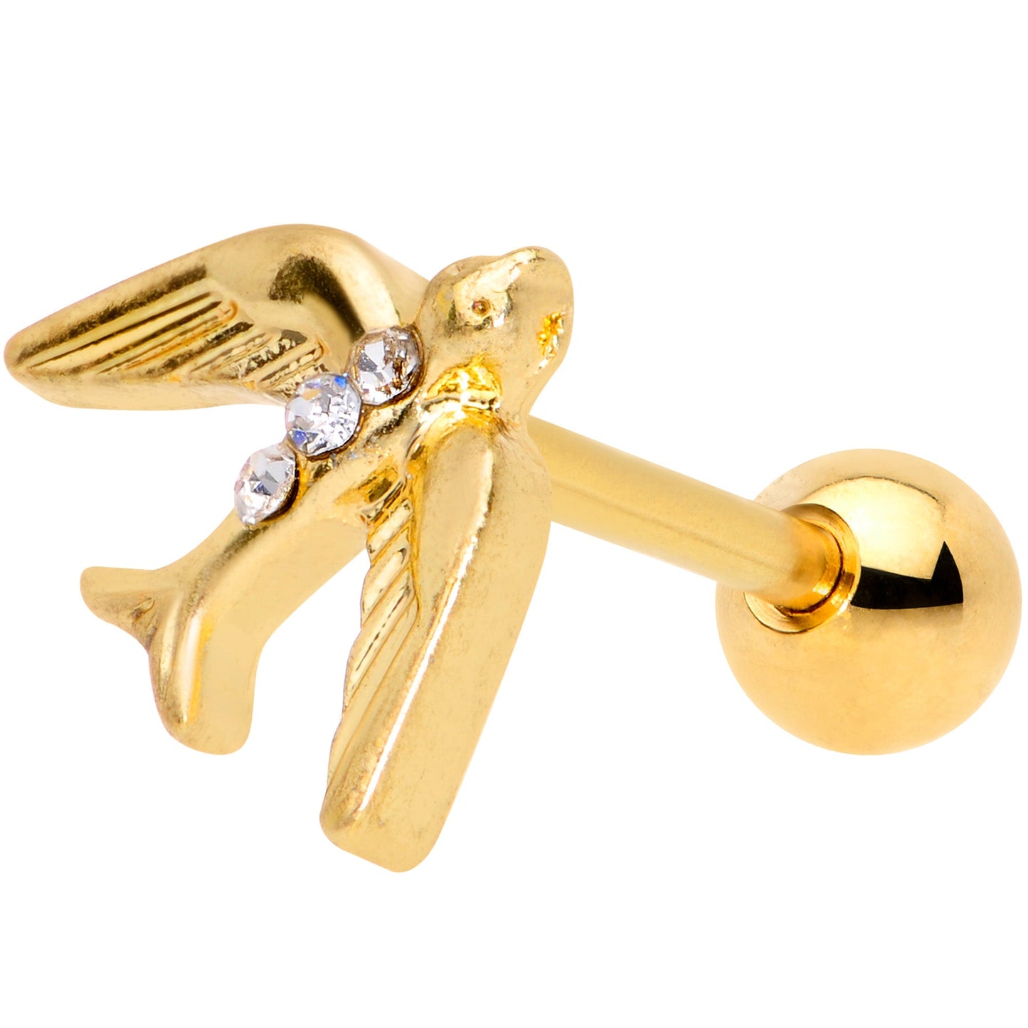 16 Gauge 1/4 Clear Gem Gold Tone Flying Bird Cartilage Tragus Earring