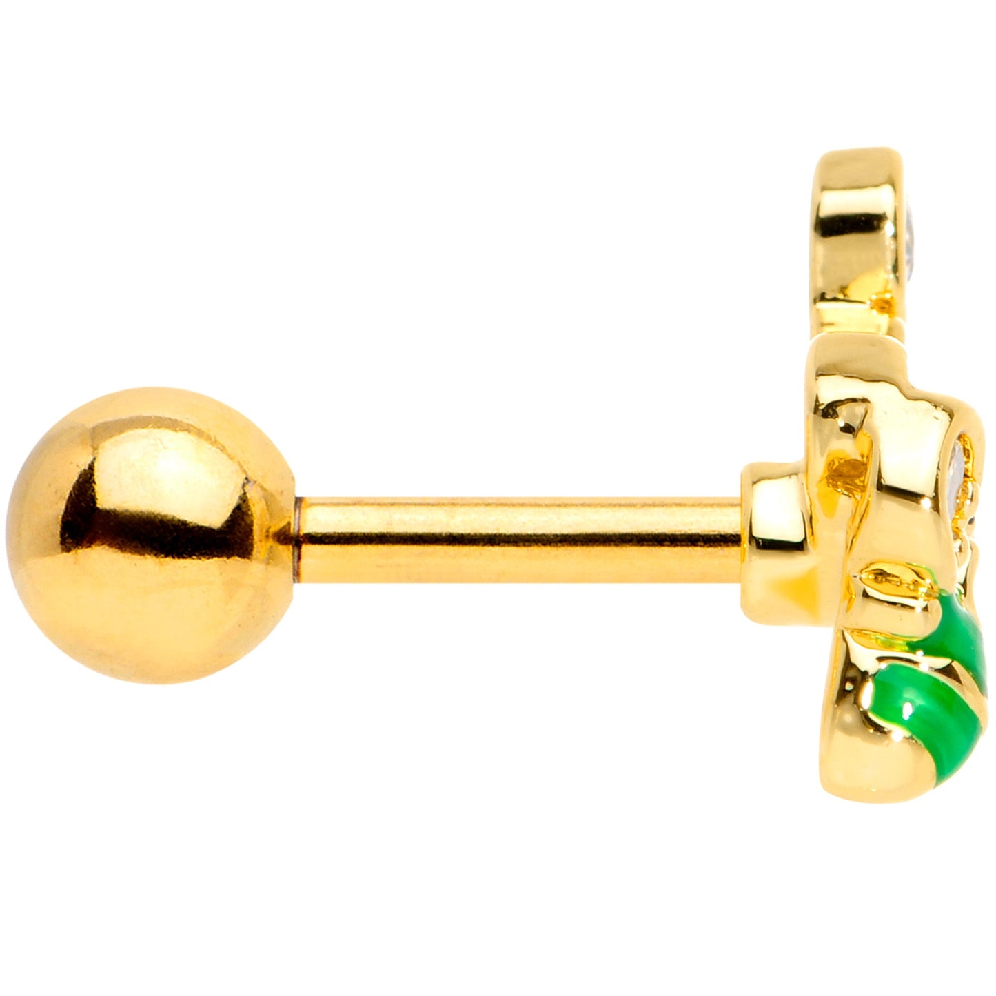 16 Gauge 1/4 Clear Gem Gold Tone Green Bee Cartilage Tragus Earring