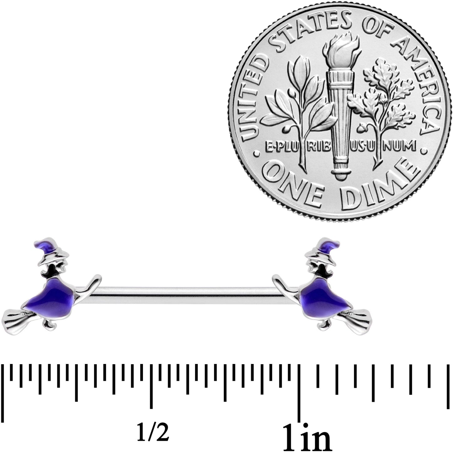 14 Gauge 5/8 Blue Spooky Halloween Witch Barbell Nipple Ring Set