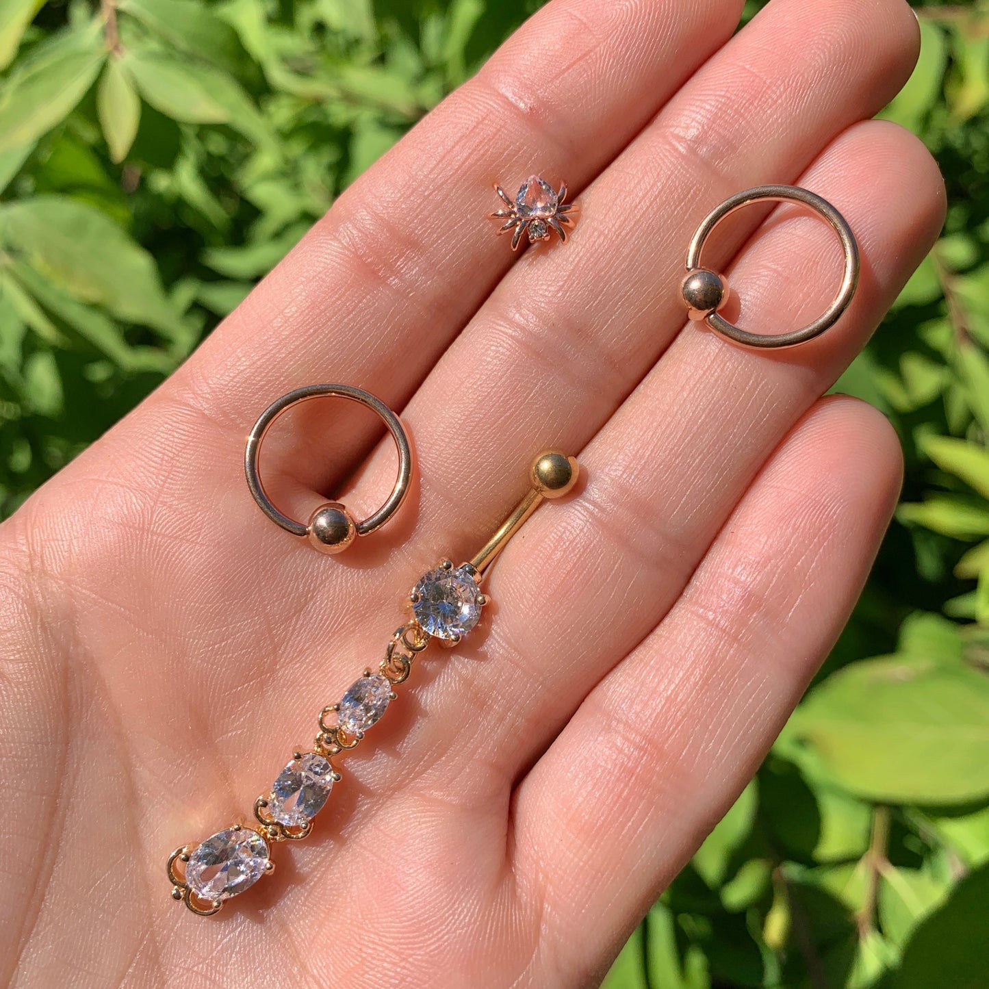 16 Gauge 1/4 Clear Gem Rose Gold Tone Heart Spider Cartilage Tragus