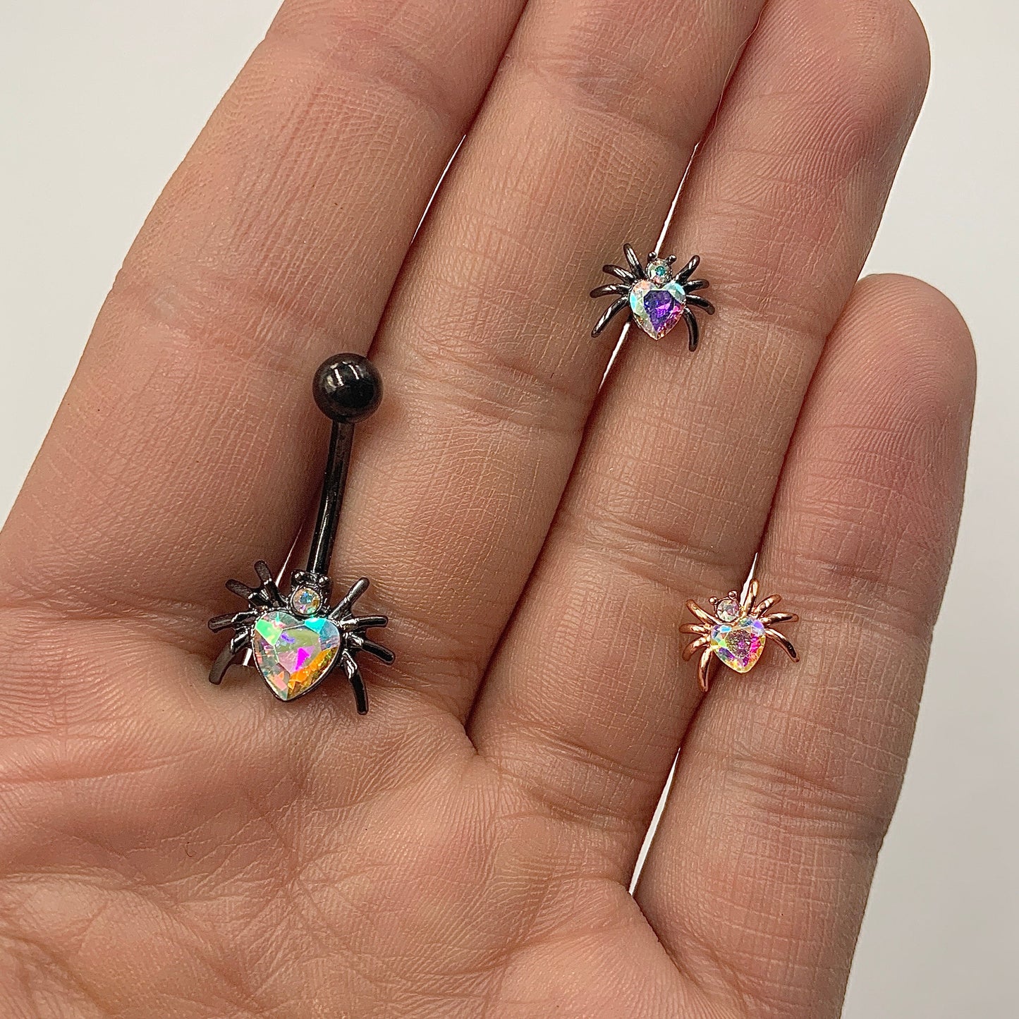 16 Gauge 1/4 Clear Gem Rose Gold Tone Heart Spider Cartilage Tragus