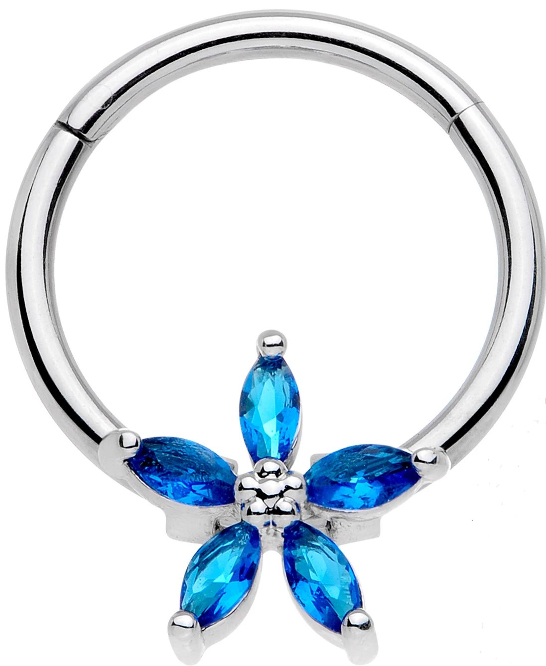 16 Gauge 3/8 Blue Gem Royal Flower Hinged Segment Ring