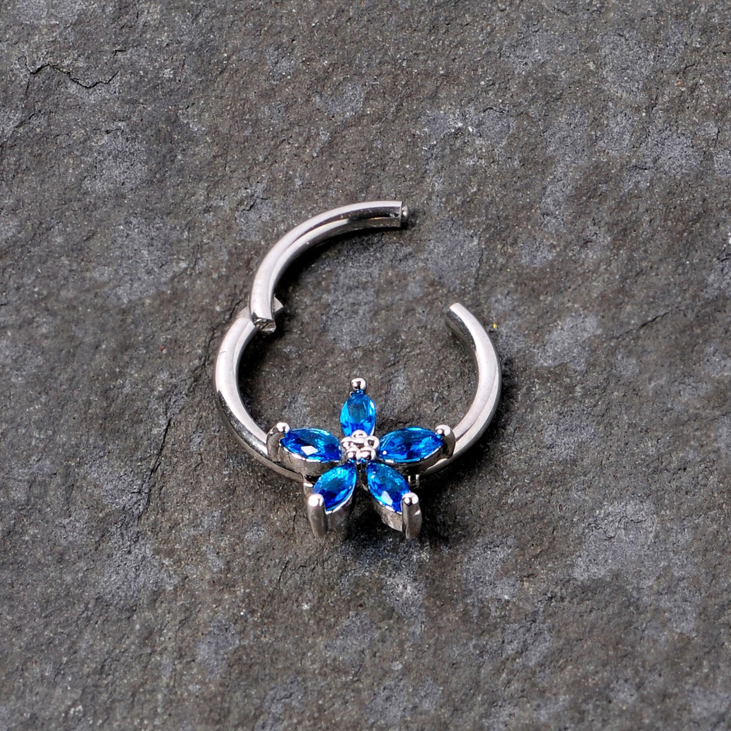 16 Gauge 3/8 Blue Gem Royal Flower Hinged Segment Ring