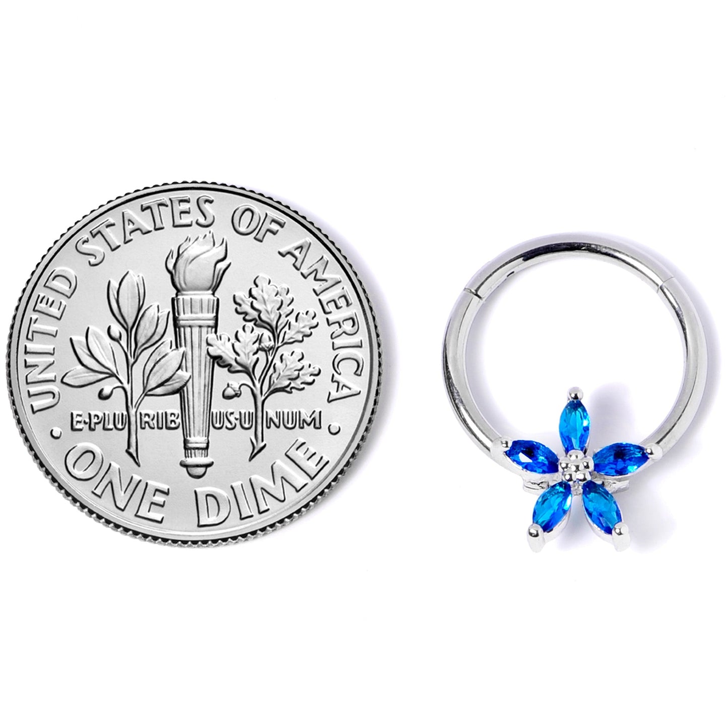 16 Gauge 3/8 Blue Gem Royal Flower Hinged Segment Ring