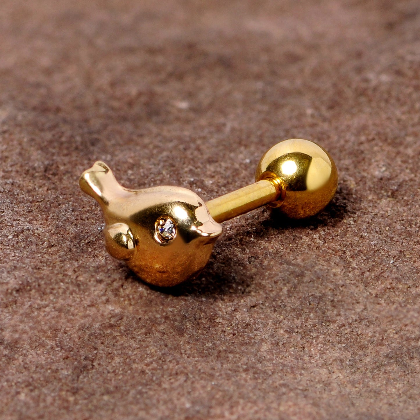 16 Gauge 1/4 Clear Gem Gold Tone Little Bird Cartilage Tragus Earring