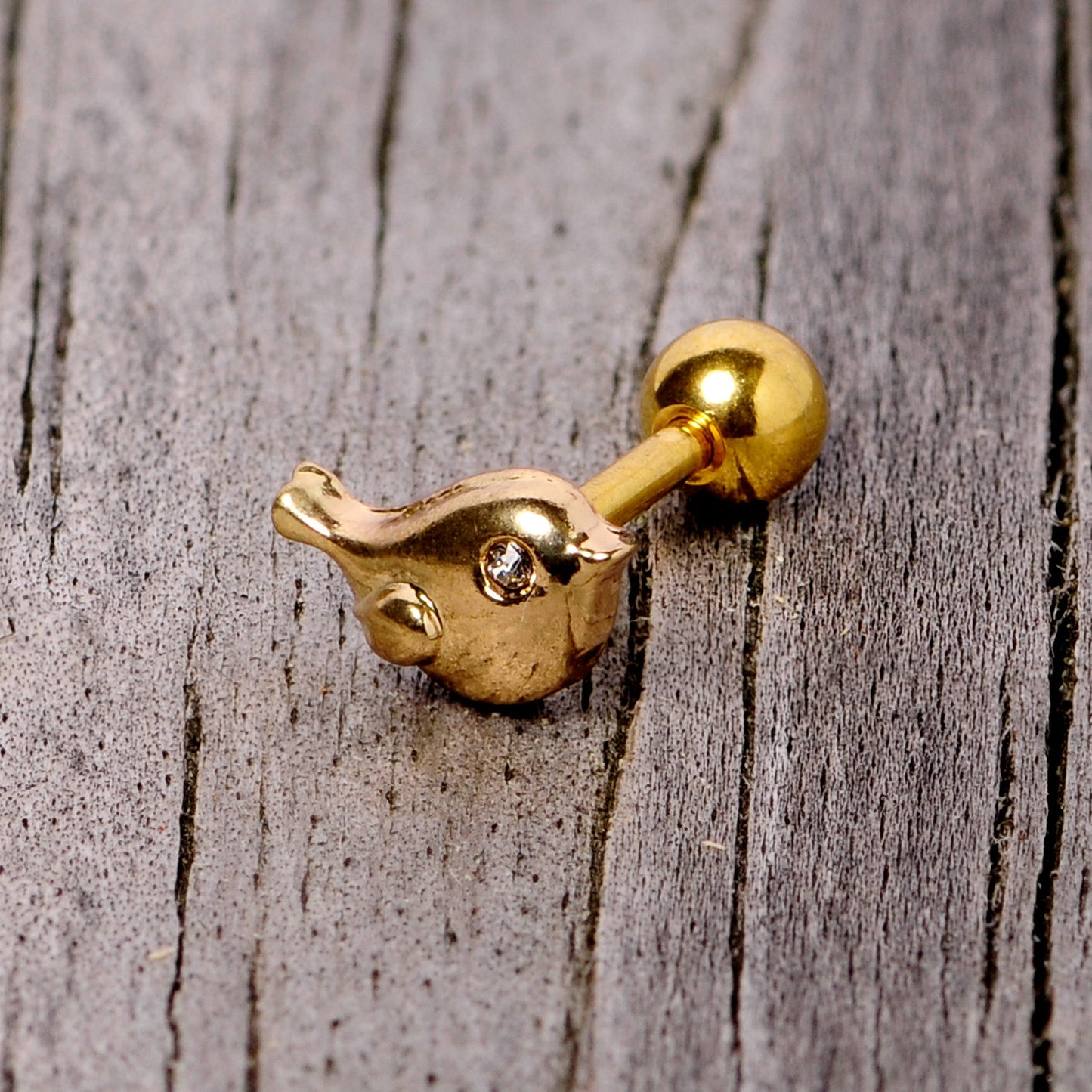 16 Gauge 1/4 Clear Gem Gold Tone Little Bird Cartilage Tragus Earring
