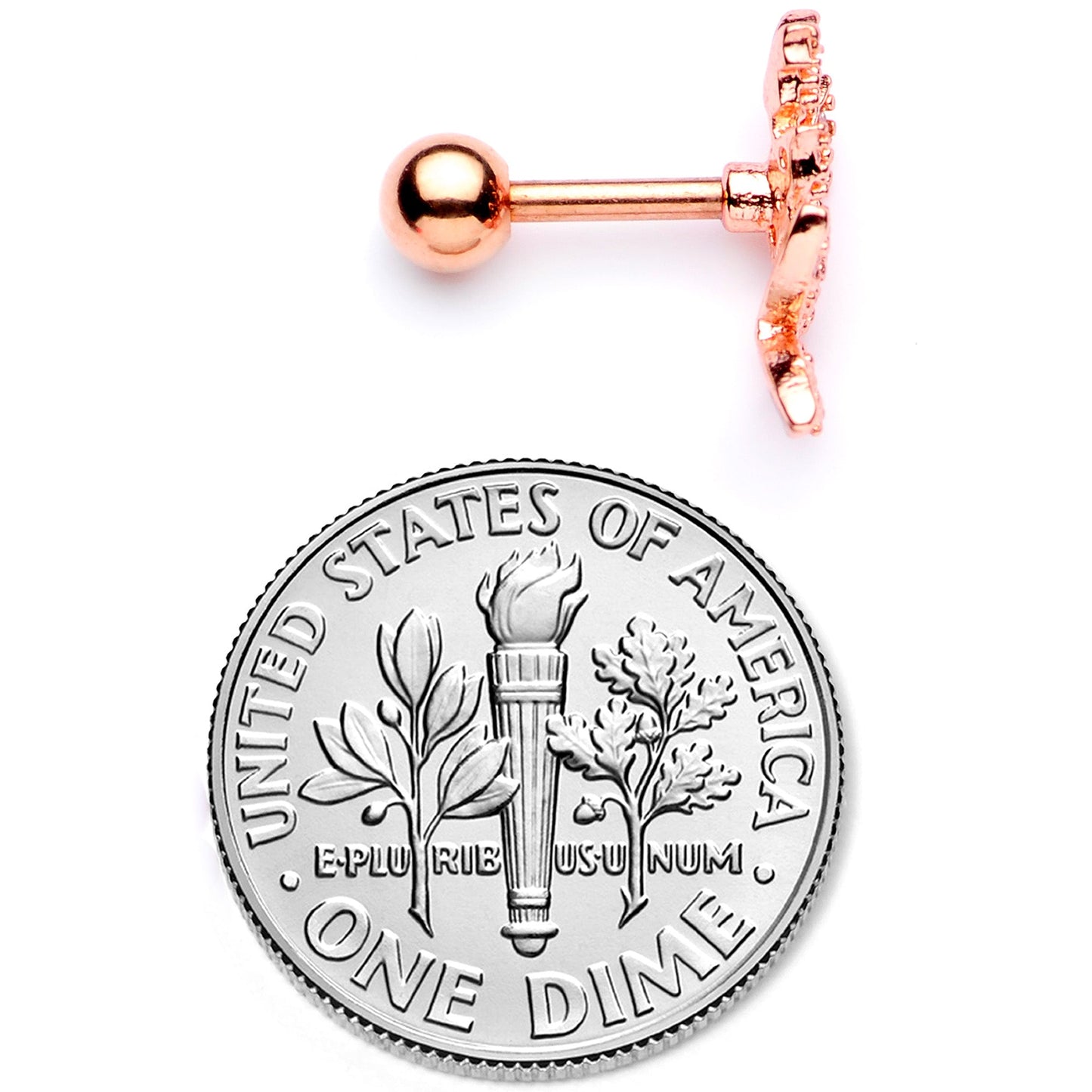 16 Gauge 1/4 Clear CZ Gem Rose Gold Tone Butterfly Trio Cartilage Tragus
