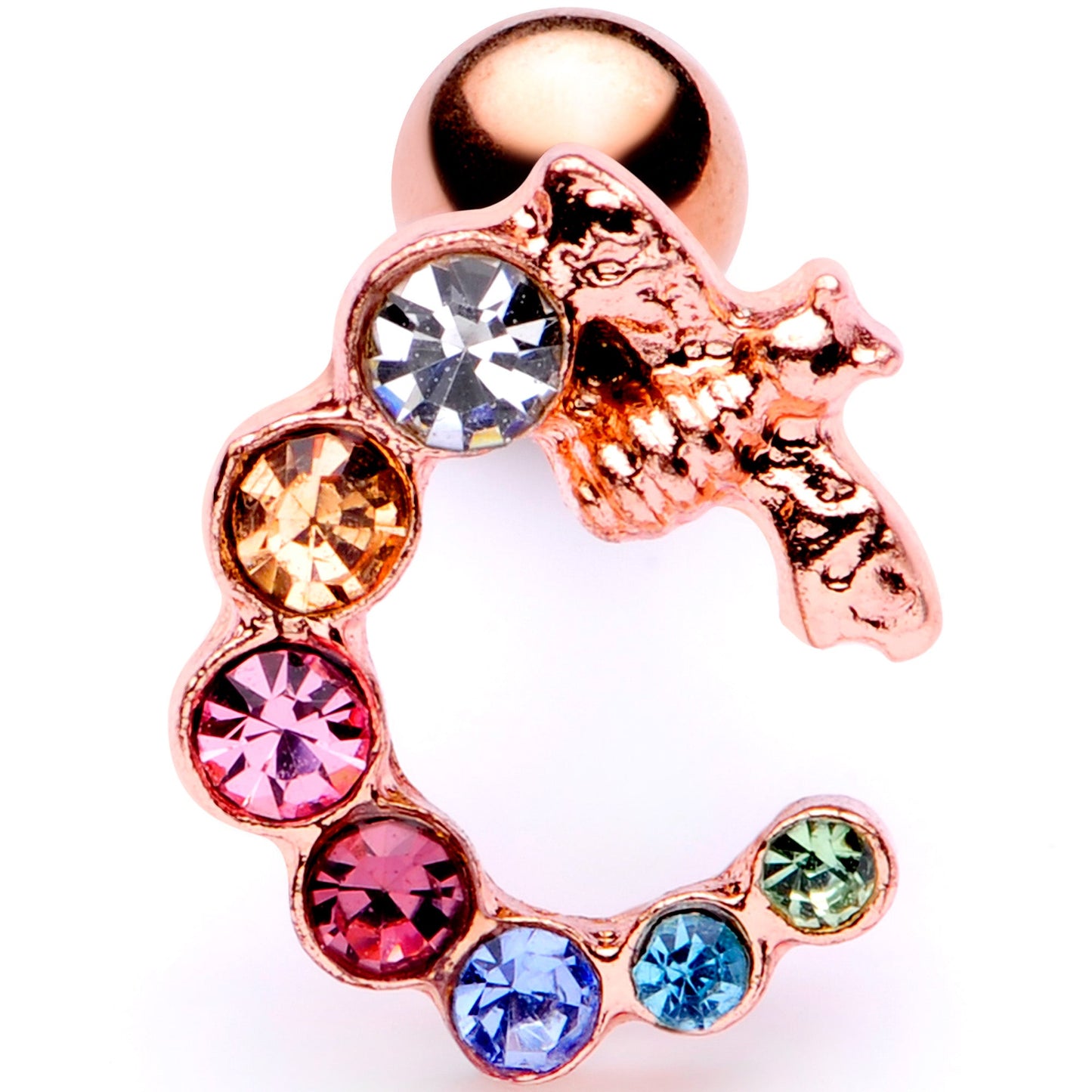 16 Gauge 1/4 Multicolor Gem Rose Gold Tone Bee Cartilage Tragus Earring
