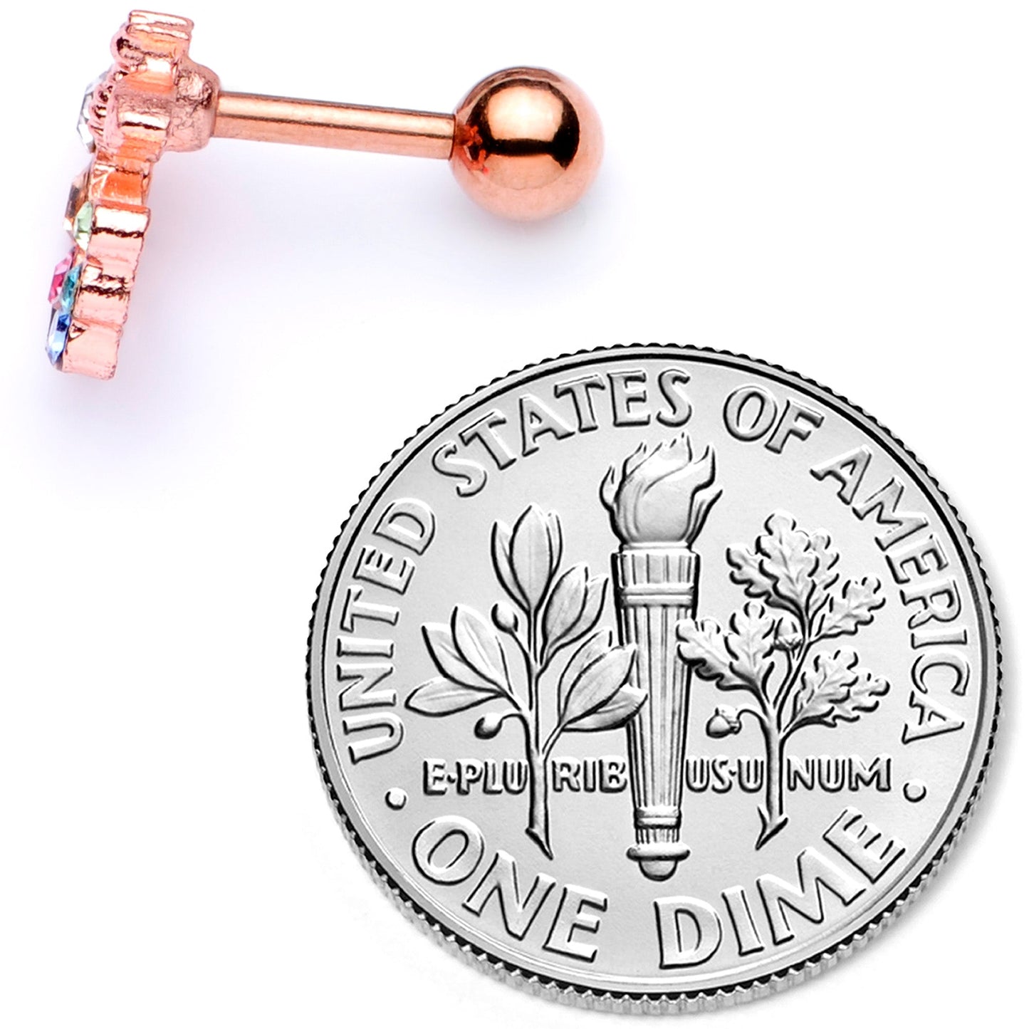16 Gauge 1/4 Multicolor Gem Rose Gold Tone Bee Cartilage Tragus Earring