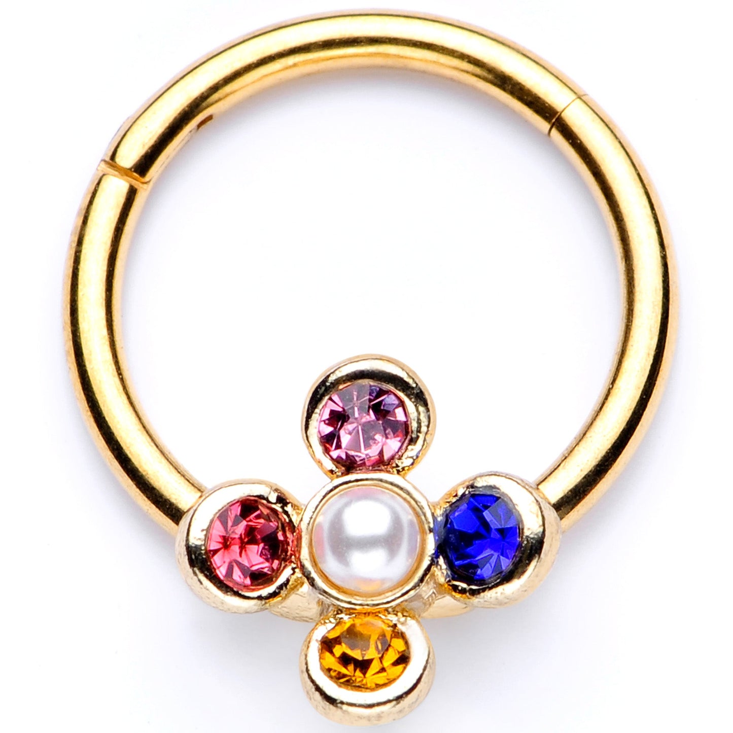 16 Gauge 3/8 Pink Blue Gem Gold Tone Hinged Segment Ring