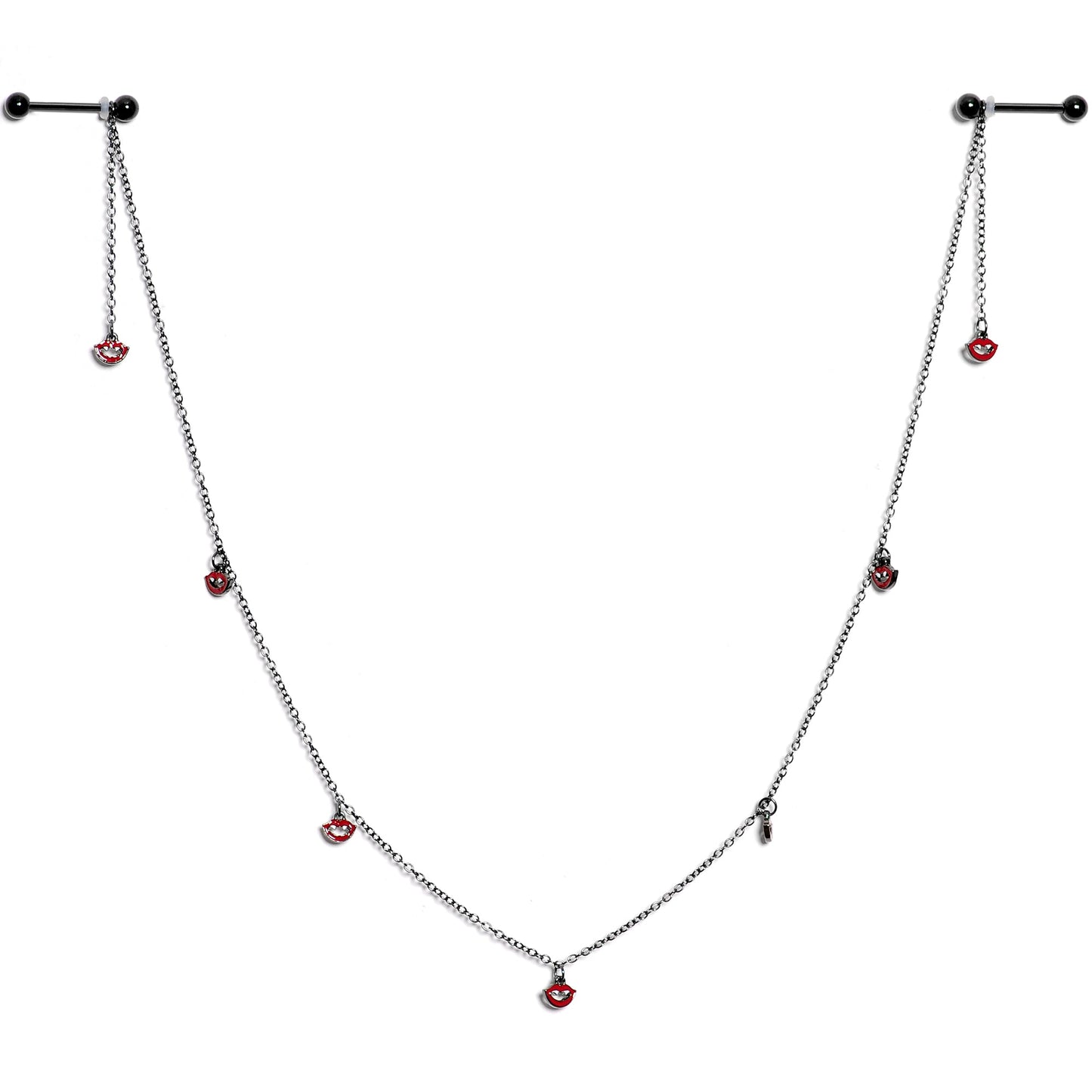 14 Gauge 5/8 Red Black Monster Fang Halloween Dangle Nipple Chain