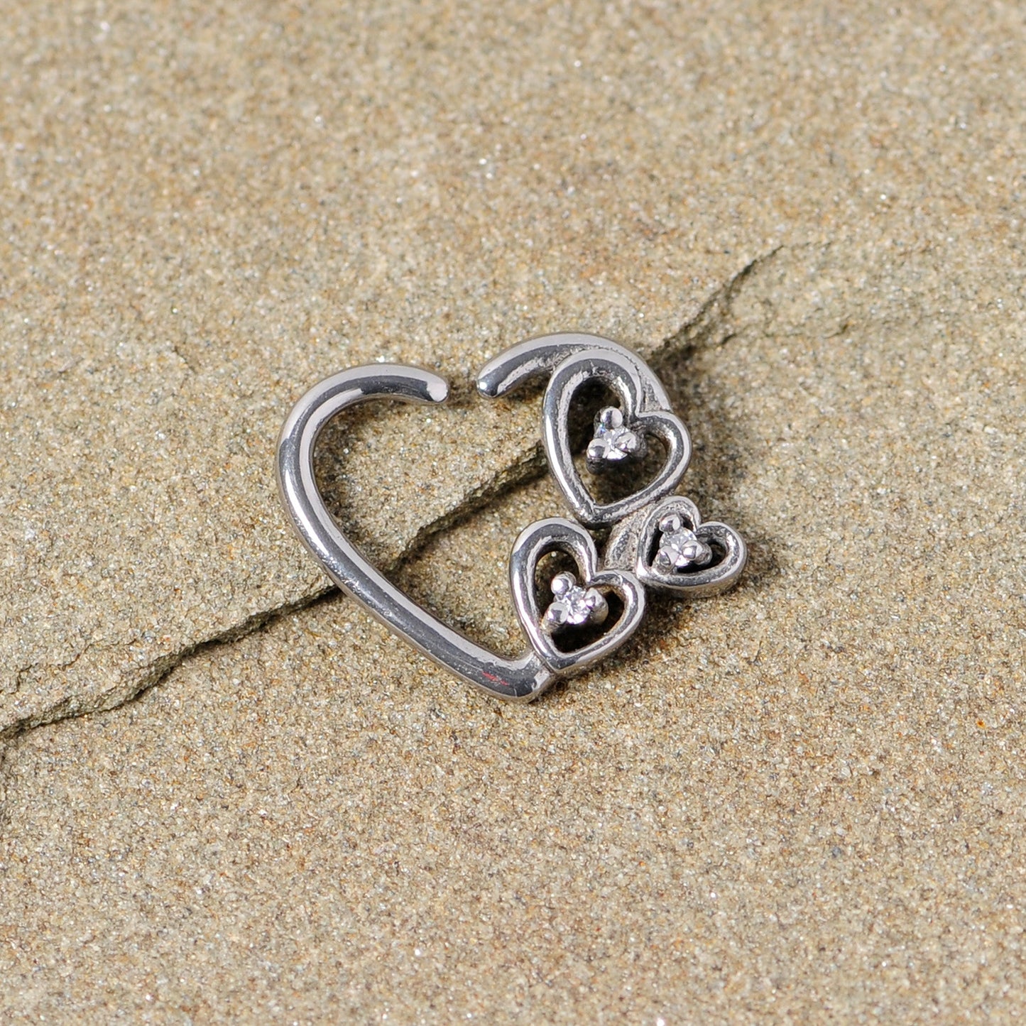 16 Gauge 3/8 Clear CZ Gem Valentines Day Left Heart Closure Ring