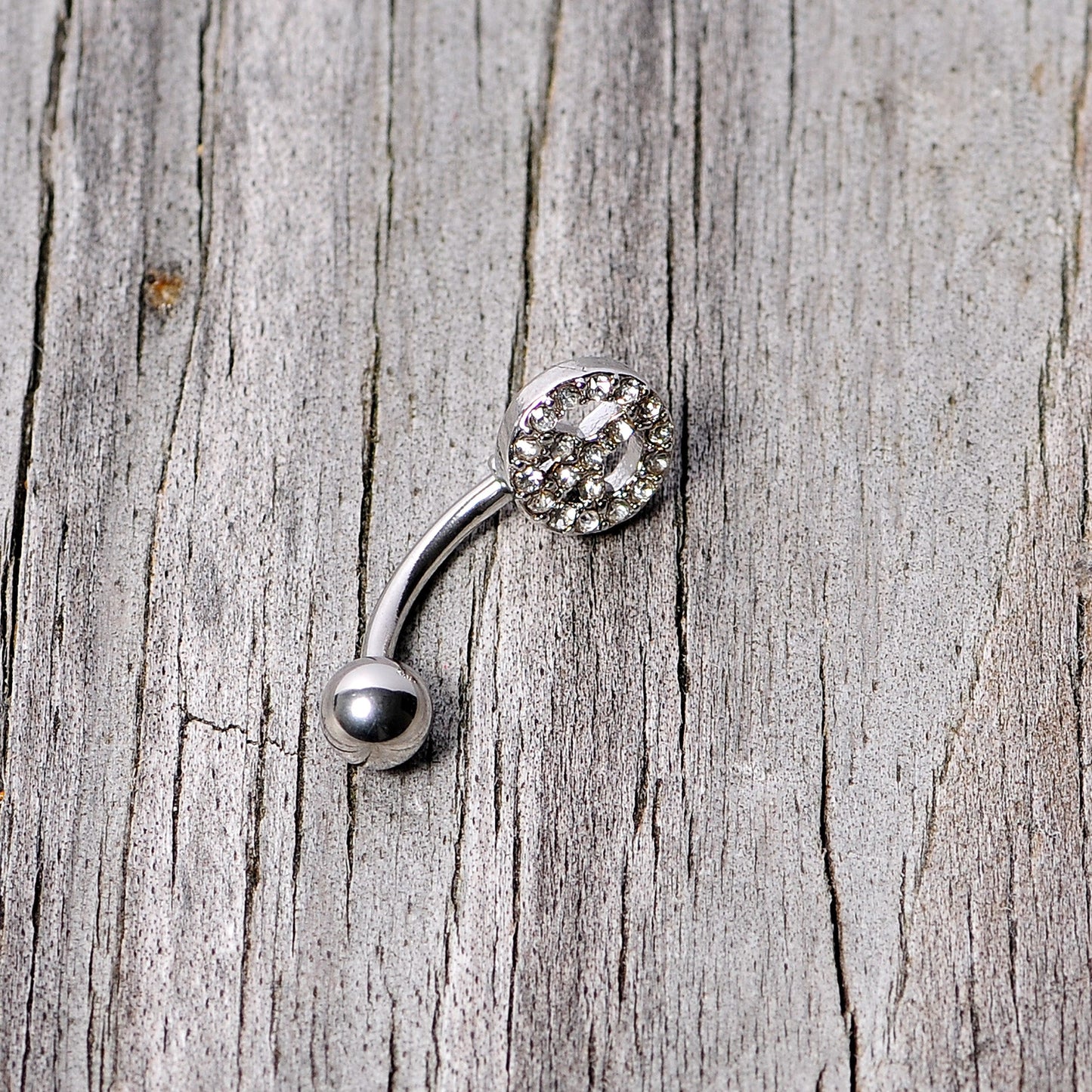 16 Gauge 5/16 Clear Gem Retro Peace Sign Curved Eyebrow Ring