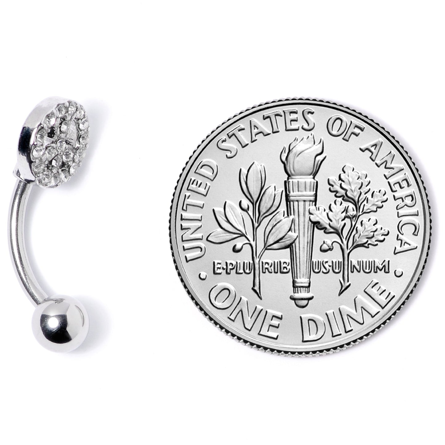16 Gauge 5/16 Clear Gem Retro Peace Sign Curved Eyebrow Ring