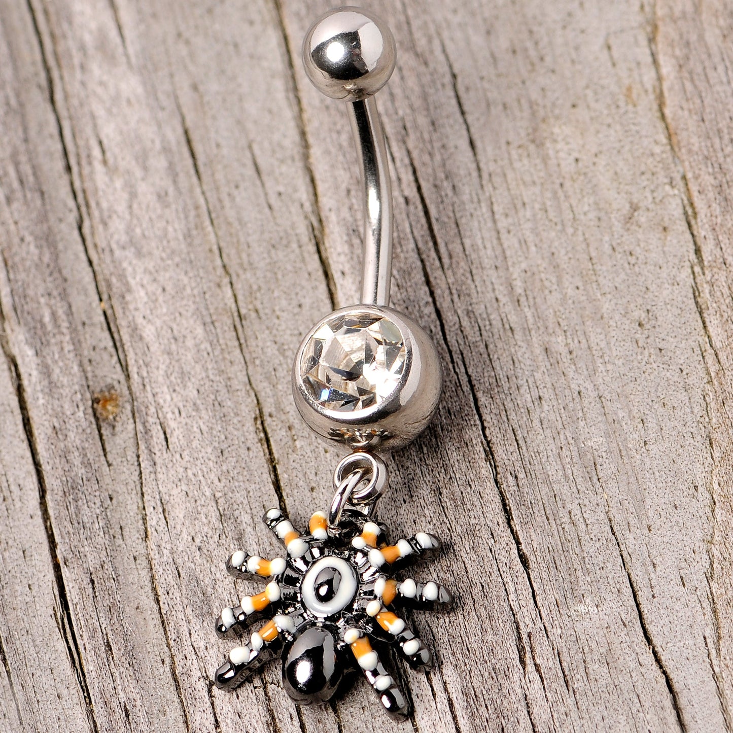 Clear Gem Tarantula Spider Halloween Dangle Belly Ring