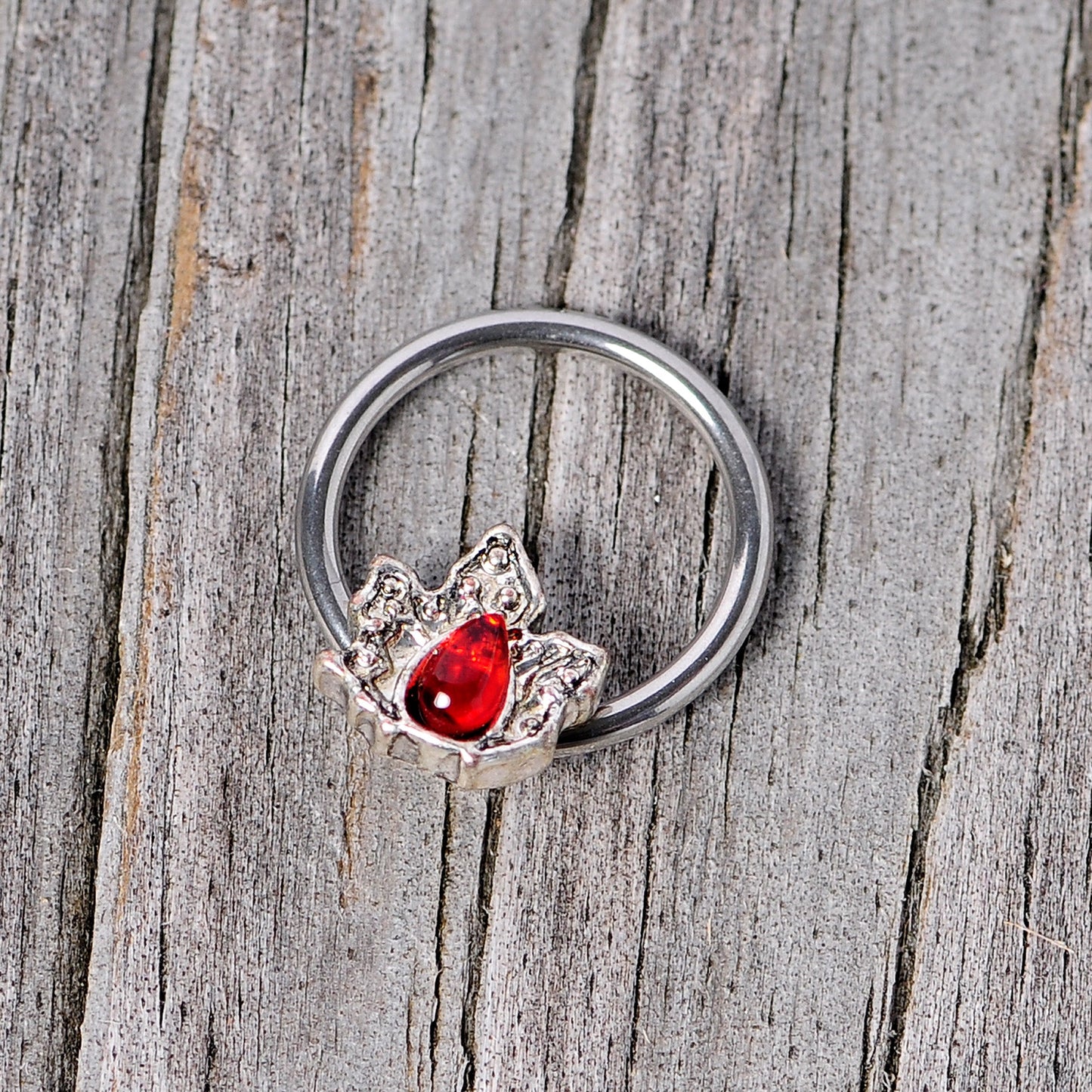 16 Gauge 3/8 Red Gem Holly Leaf Holiday BCR Captive Ring