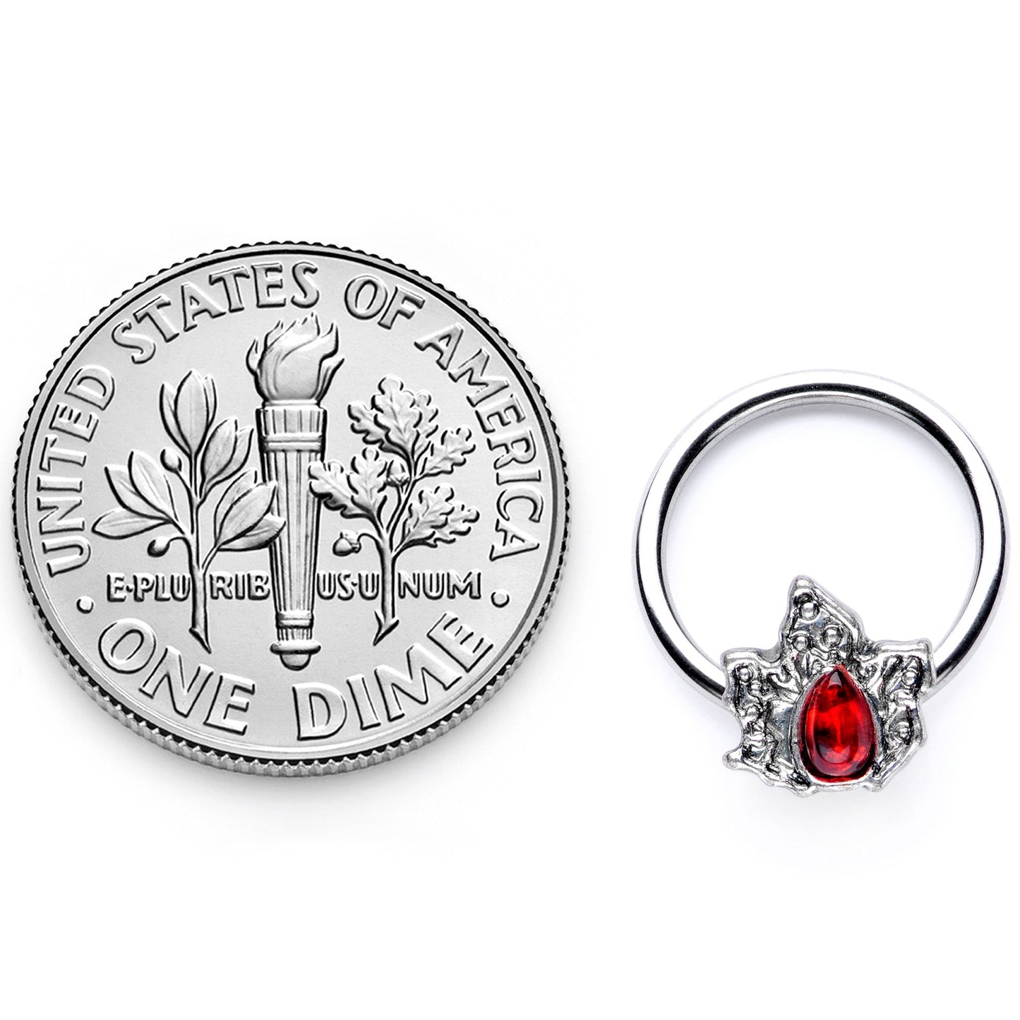16 Gauge 3/8 Red Gem Holly Leaf Holiday BCR Captive Ring