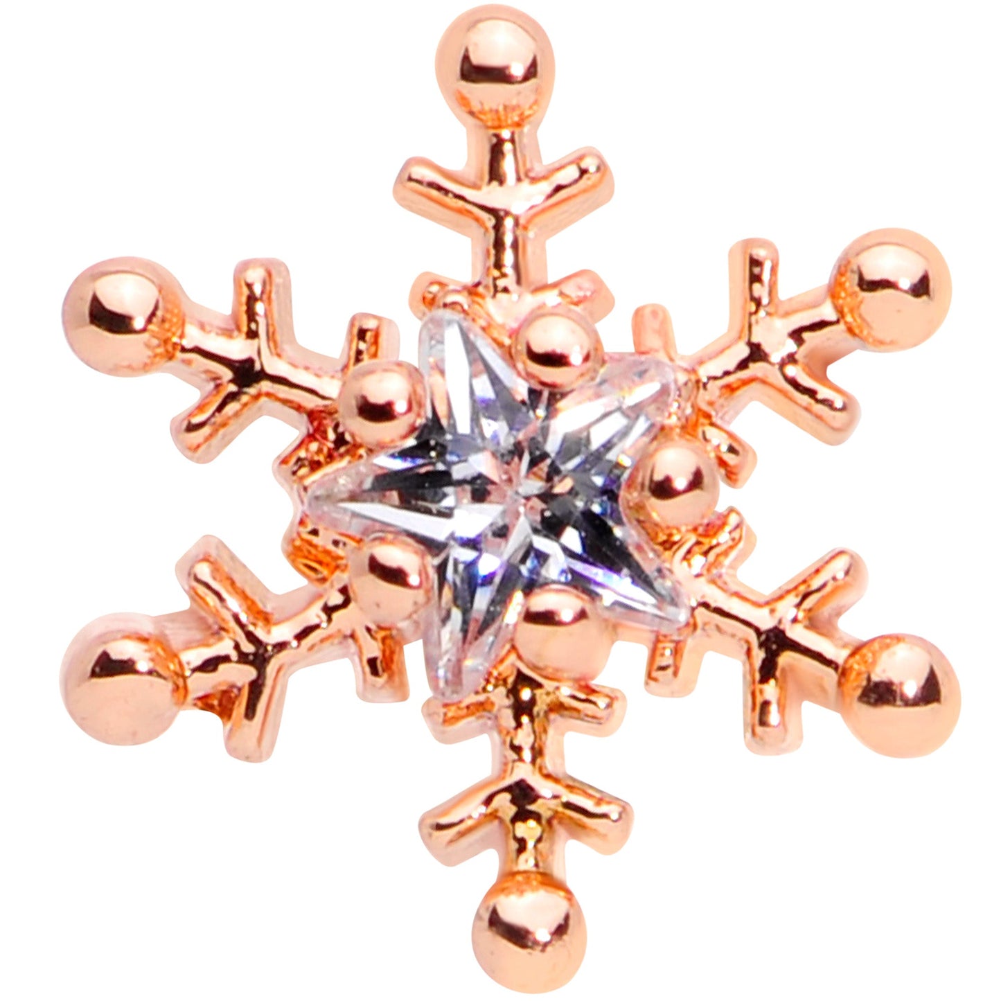 16 Gauge 1/4 Clear Gem Rose Gold Tone Snowflake Cartilage Tragus