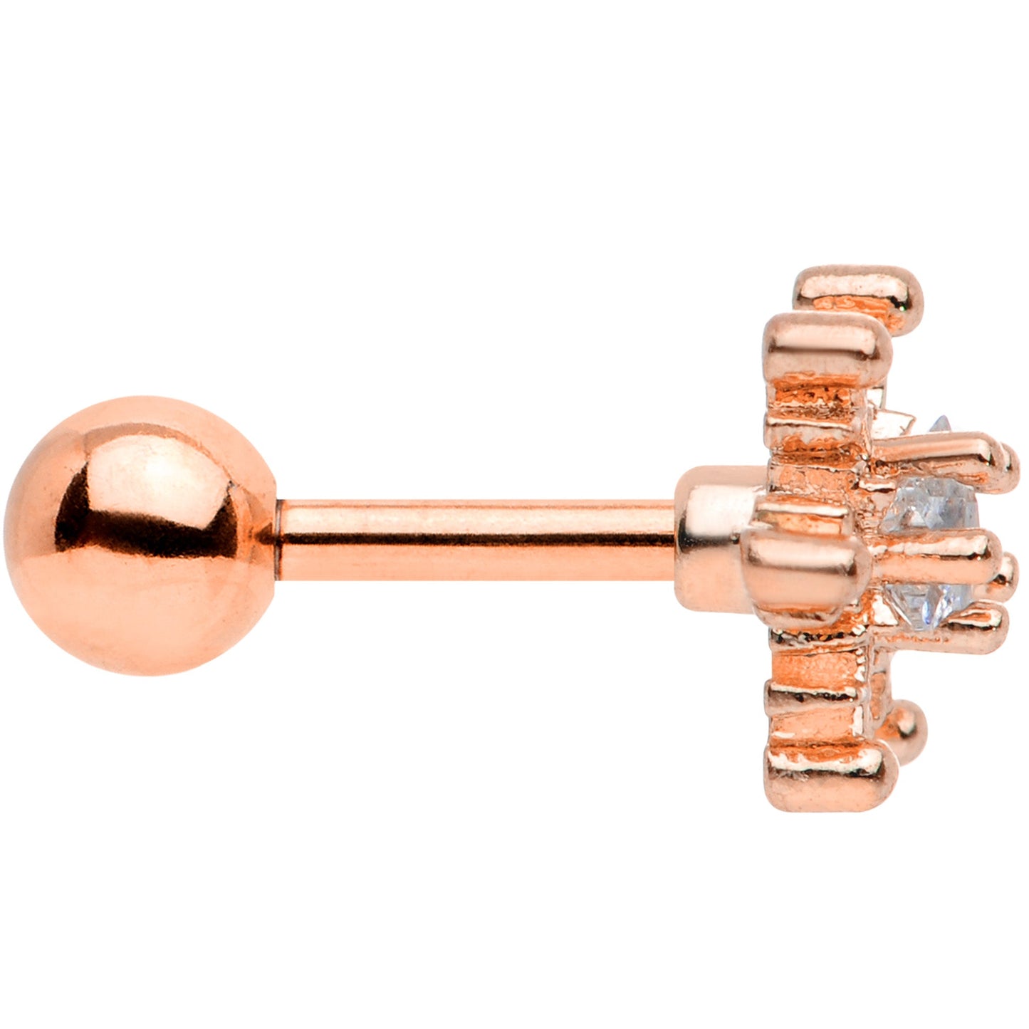16 Gauge 1/4 Clear Gem Rose Gold Tone Snowflake Cartilage Tragus