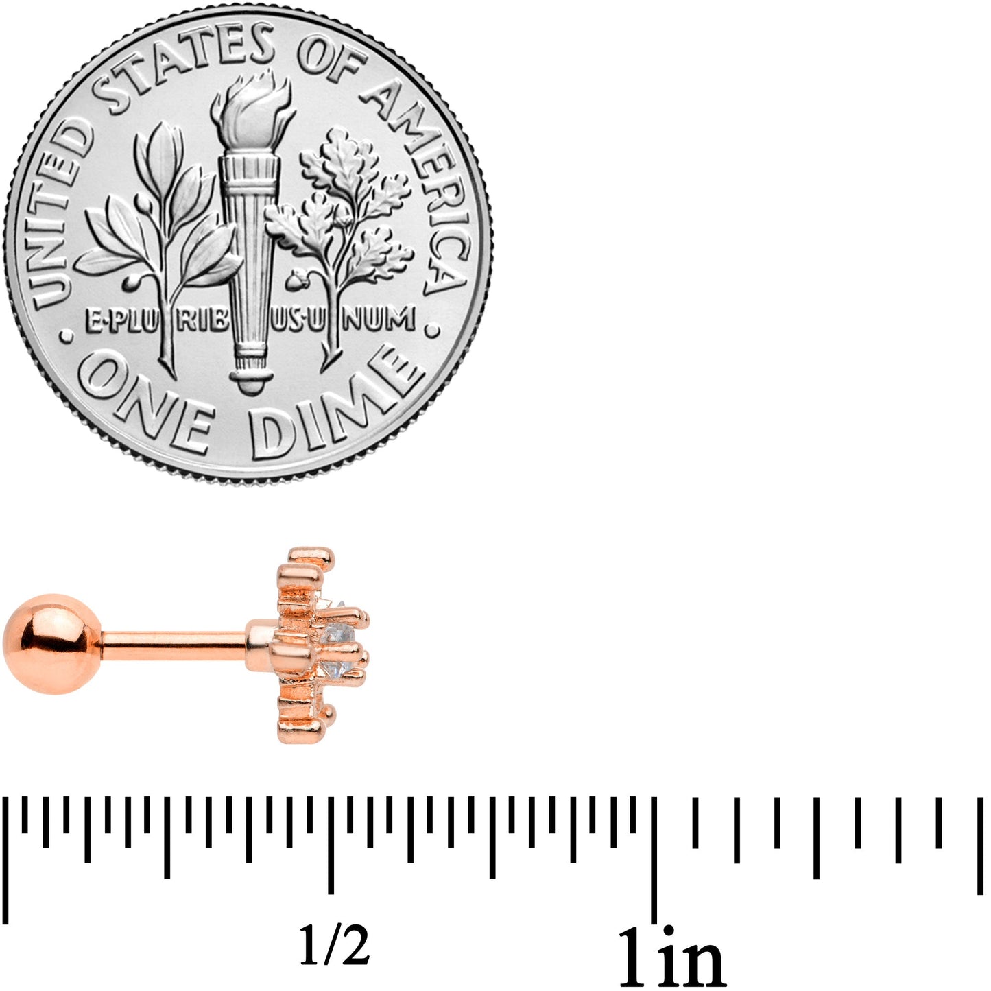 16 Gauge 1/4 Clear Gem Rose Gold Tone Snowflake Cartilage Tragus