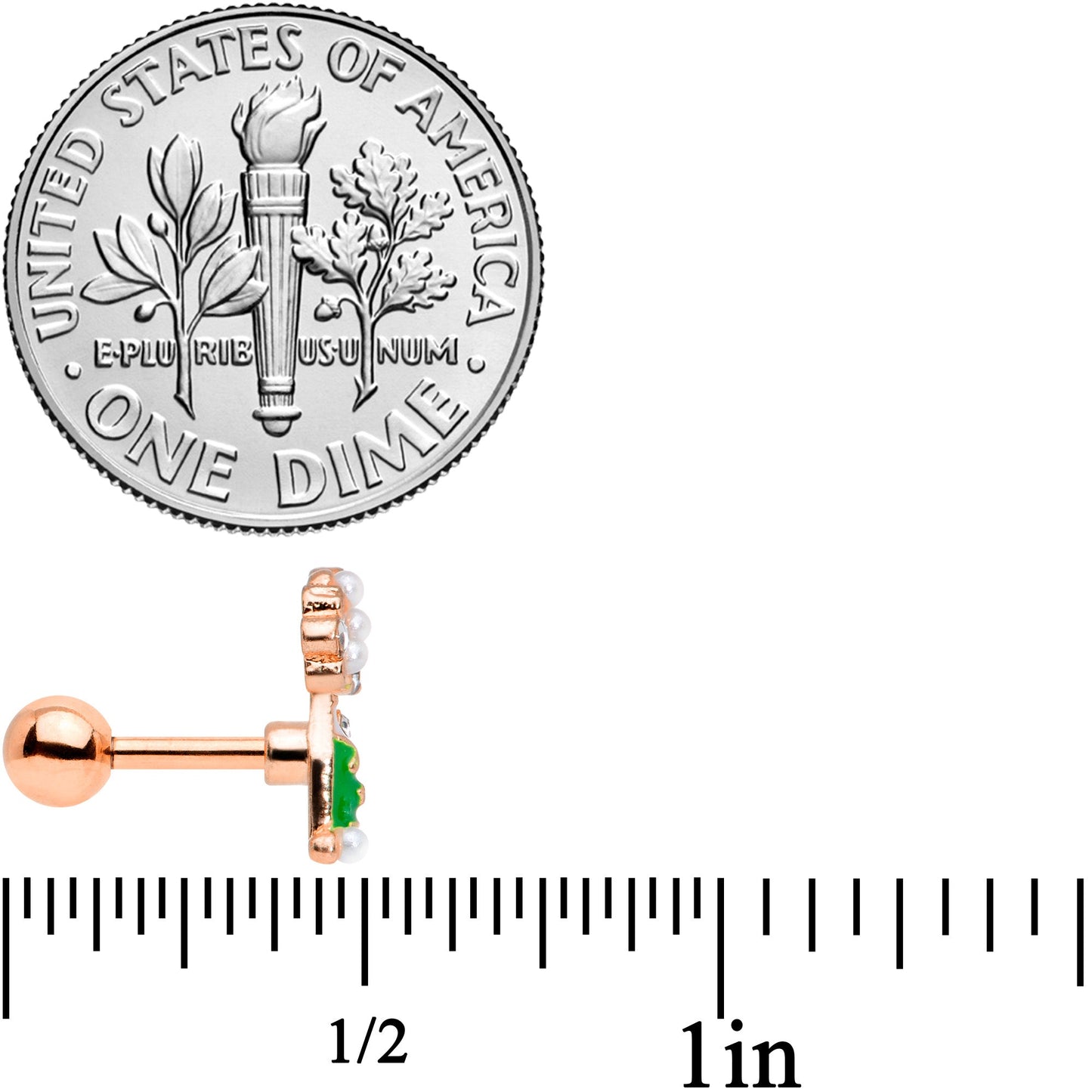 16 Gauge 1/4 Clear Gem Rose Gold Tone Champagne Cartilage Tragus