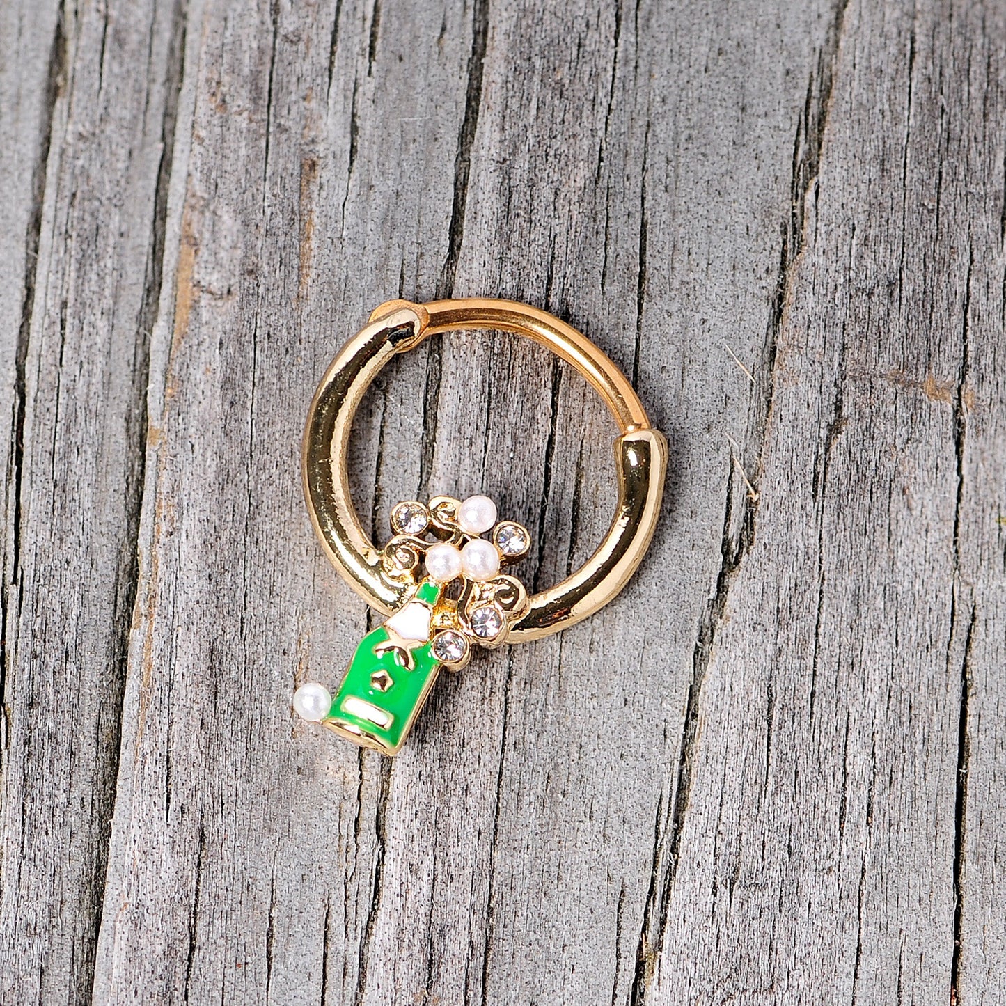16 Gauge 3/8 Clear Gem Gold Tone Champagne Holiday Septum Clicker
