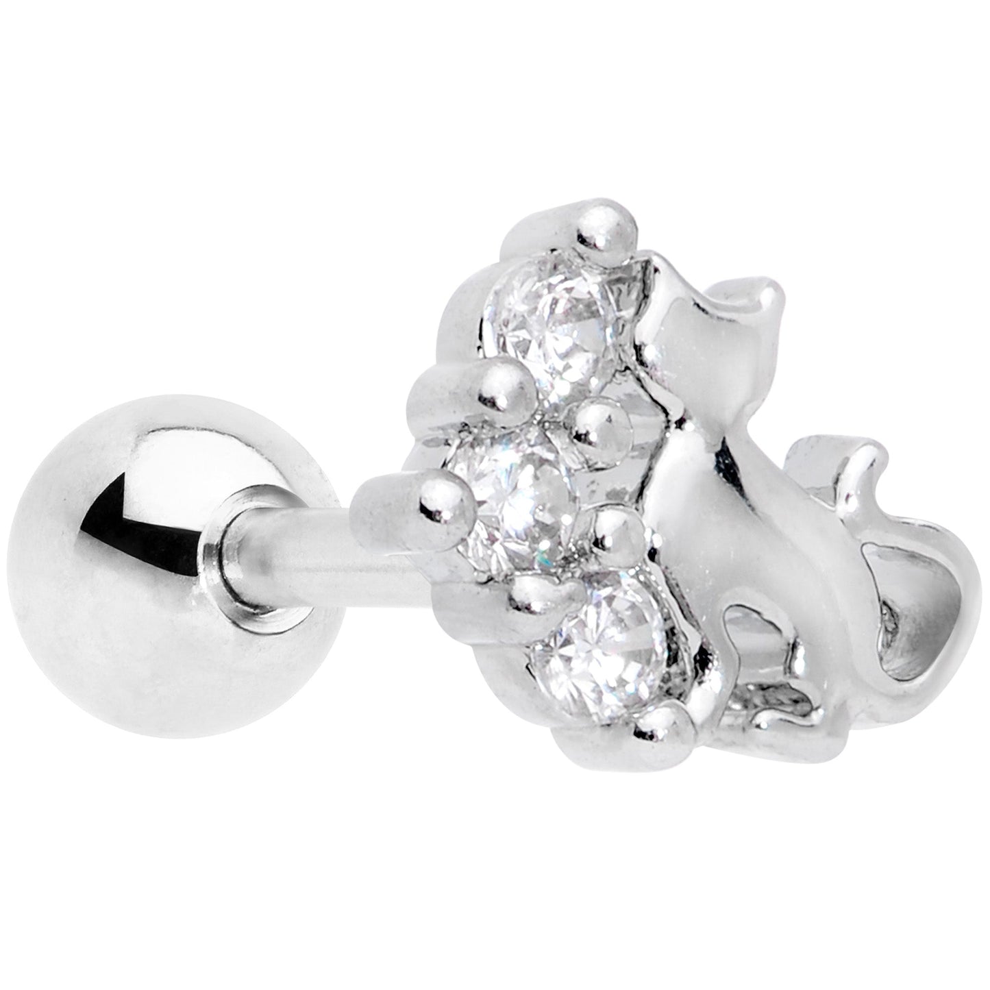 16 Gauge 1/4 Clear CZ Gem Curve Cat Cartilage Tragus Earring