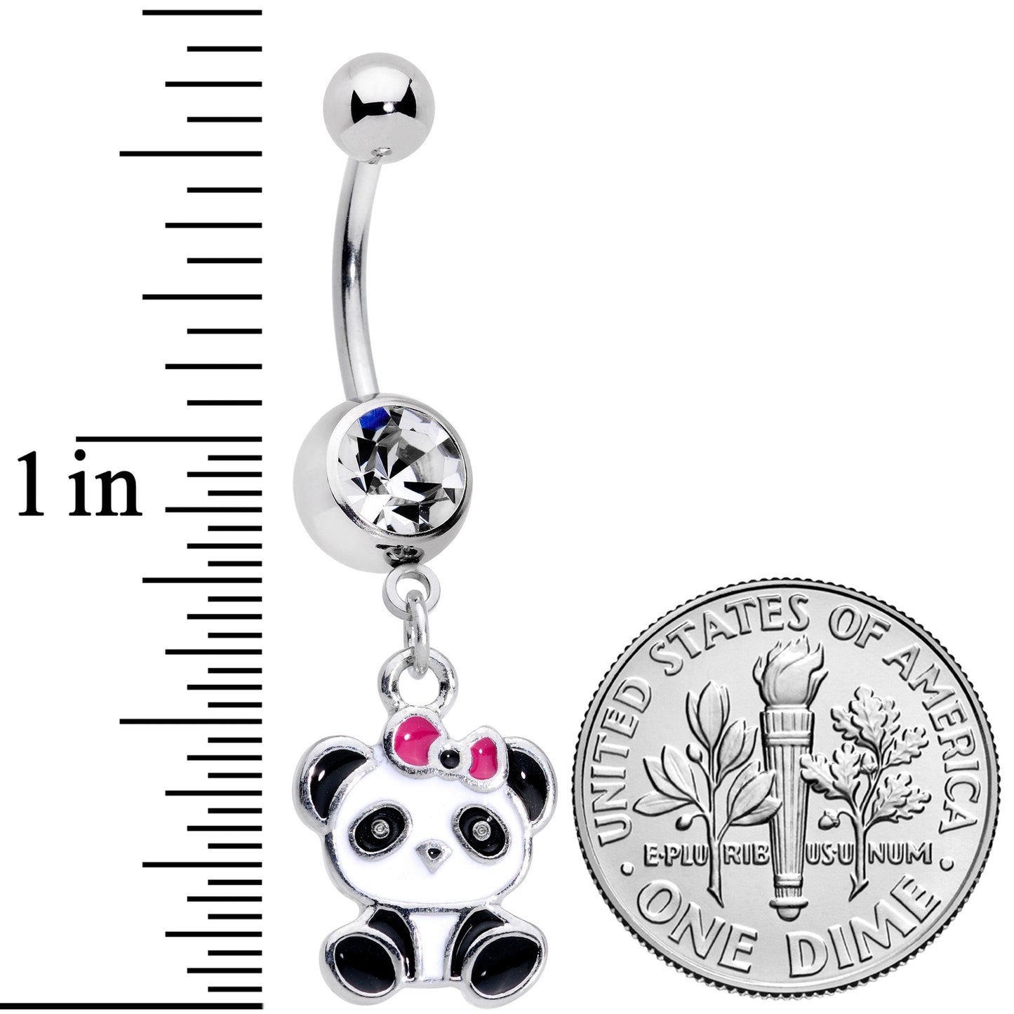 Clear Gem Black White Precious Panda Dangle Belly Ring