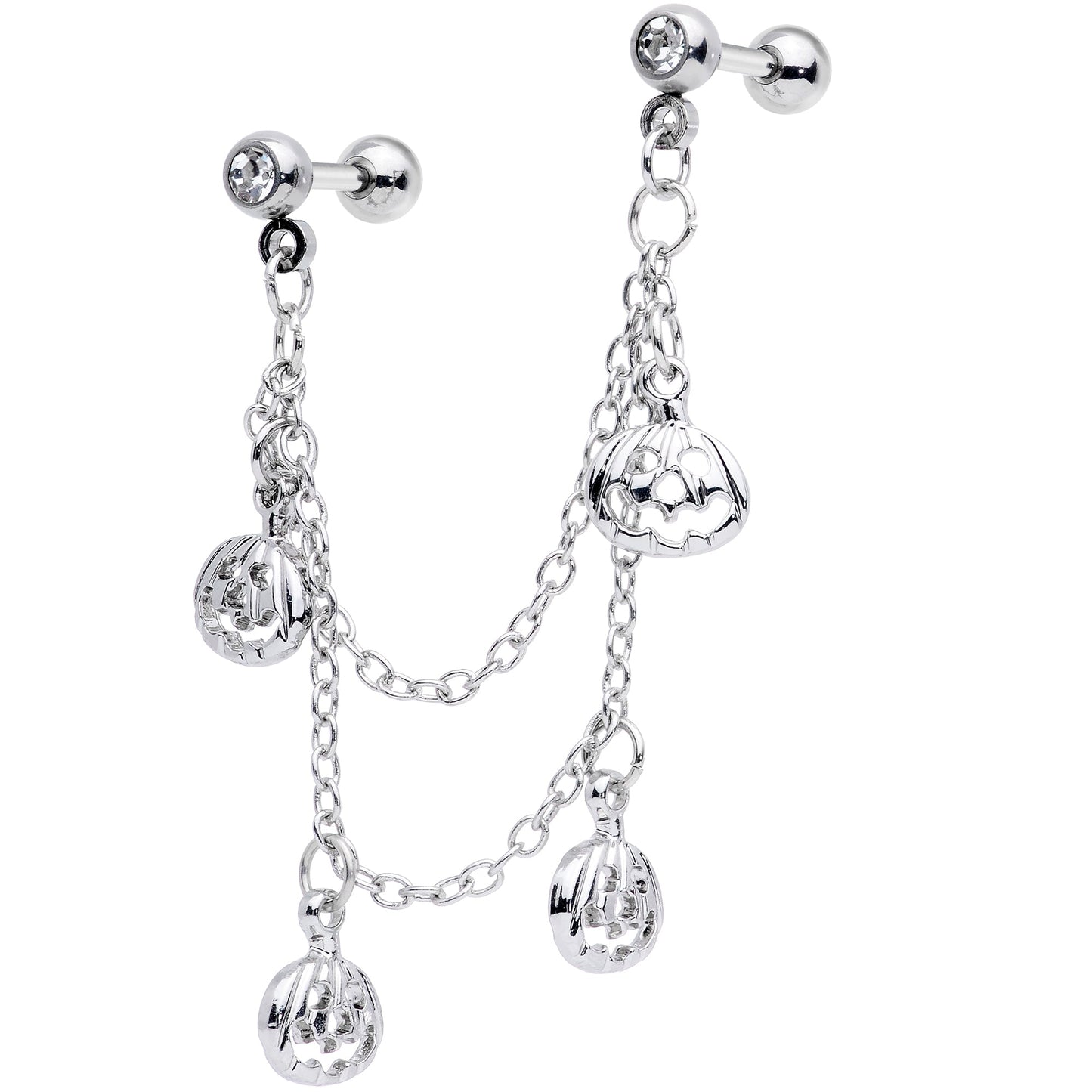 16 Gauge 1/4 Clear Gem Pumpkin Halloween Cartilage Chain Earring