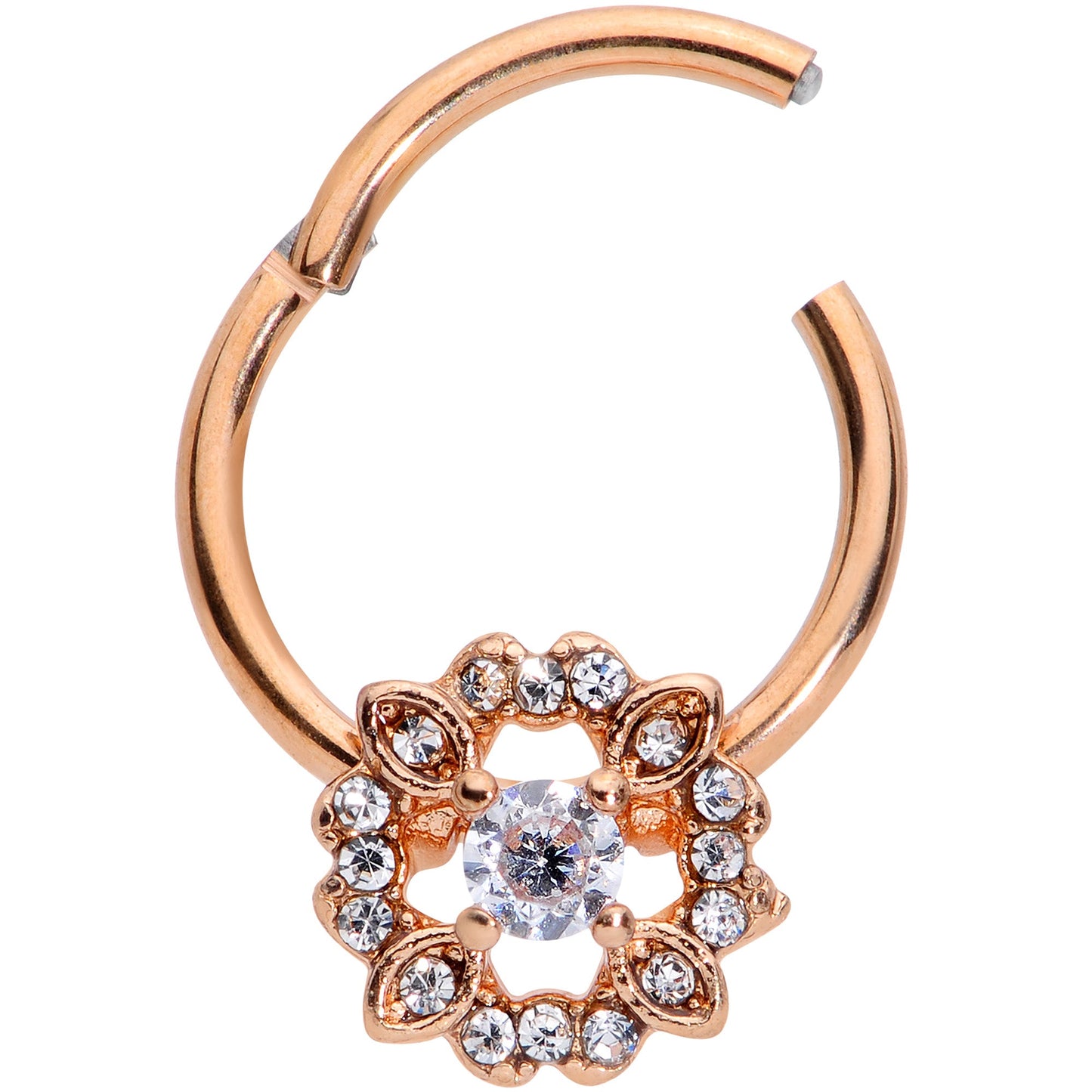 16 Gauge 3/8 Clear Gem Rose Gold Tone Wreath Hinged Segment Ring
