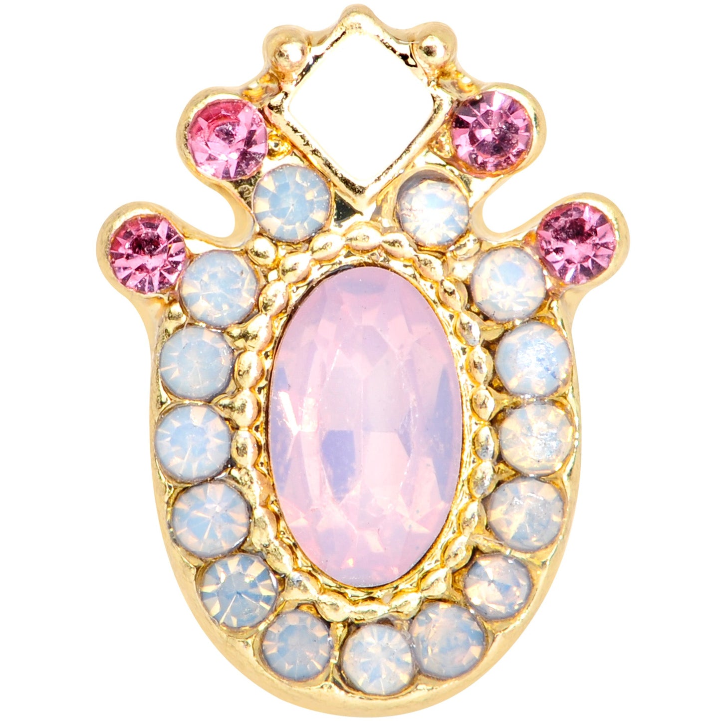 16 Gauge 1/4 Pink Gem White Faux Opal Gold Tone Cartilage Tragus