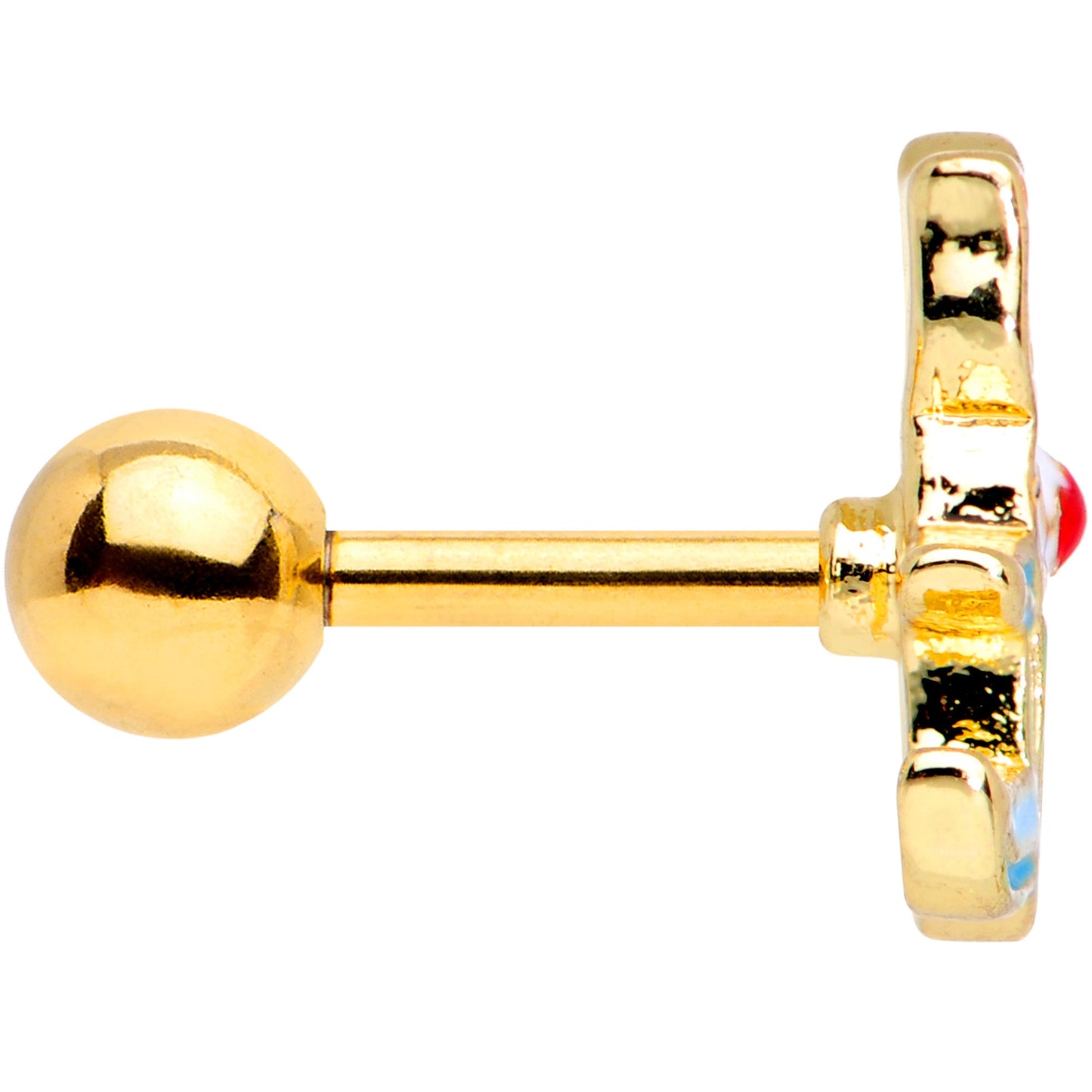 16 Gauge 1/4 Gold Tone Blue White Mermaid Cat Cartilage Tragus