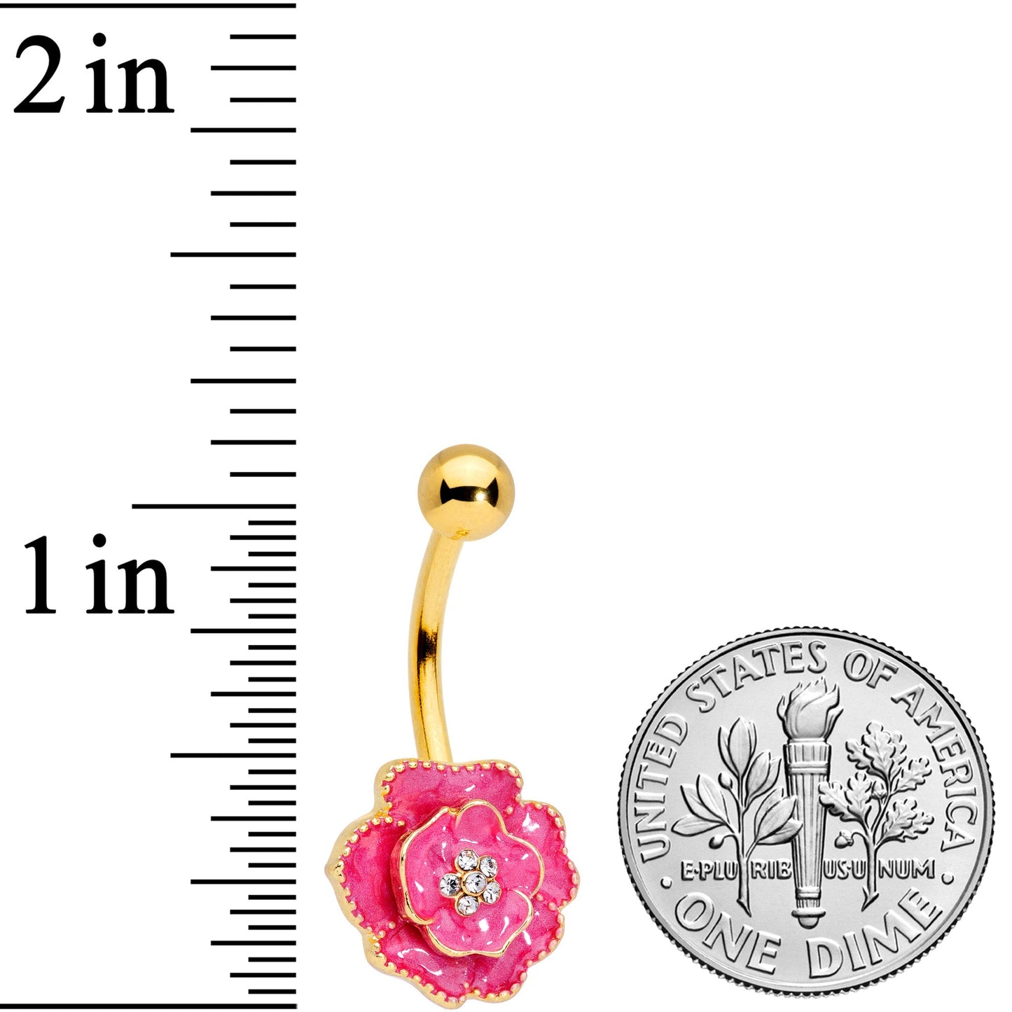 Clear Gem Gold Tone Pink Rose Reversible Belly Ring