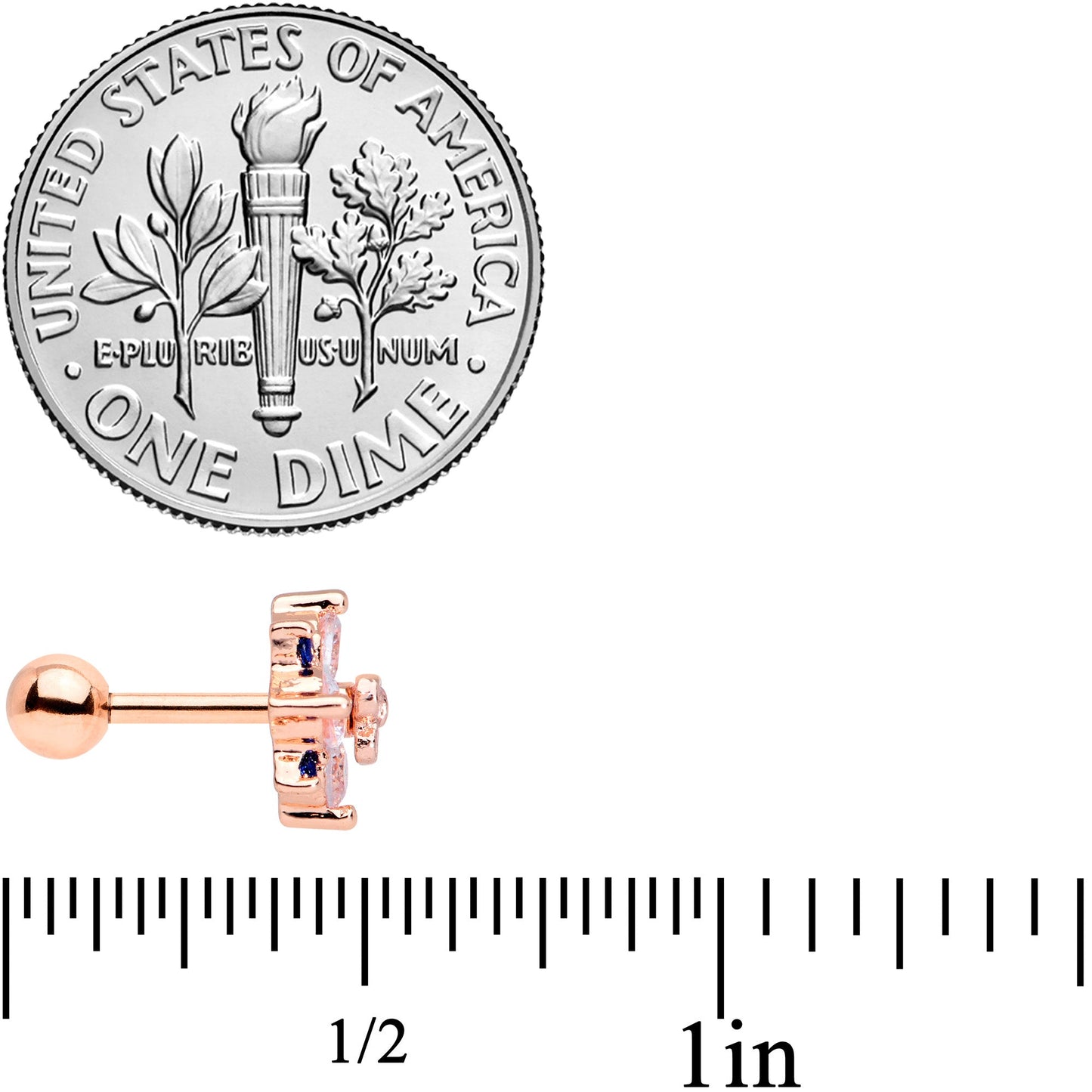 16 Gauge 1/4 Clear CZ Gem Rose Gold Tone Bow Star Cartilage Tragus