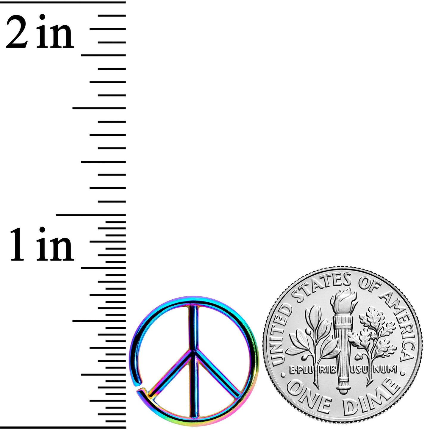 16 Gauge 1/4 Rainbow Retro Peace Sign Closure Ring