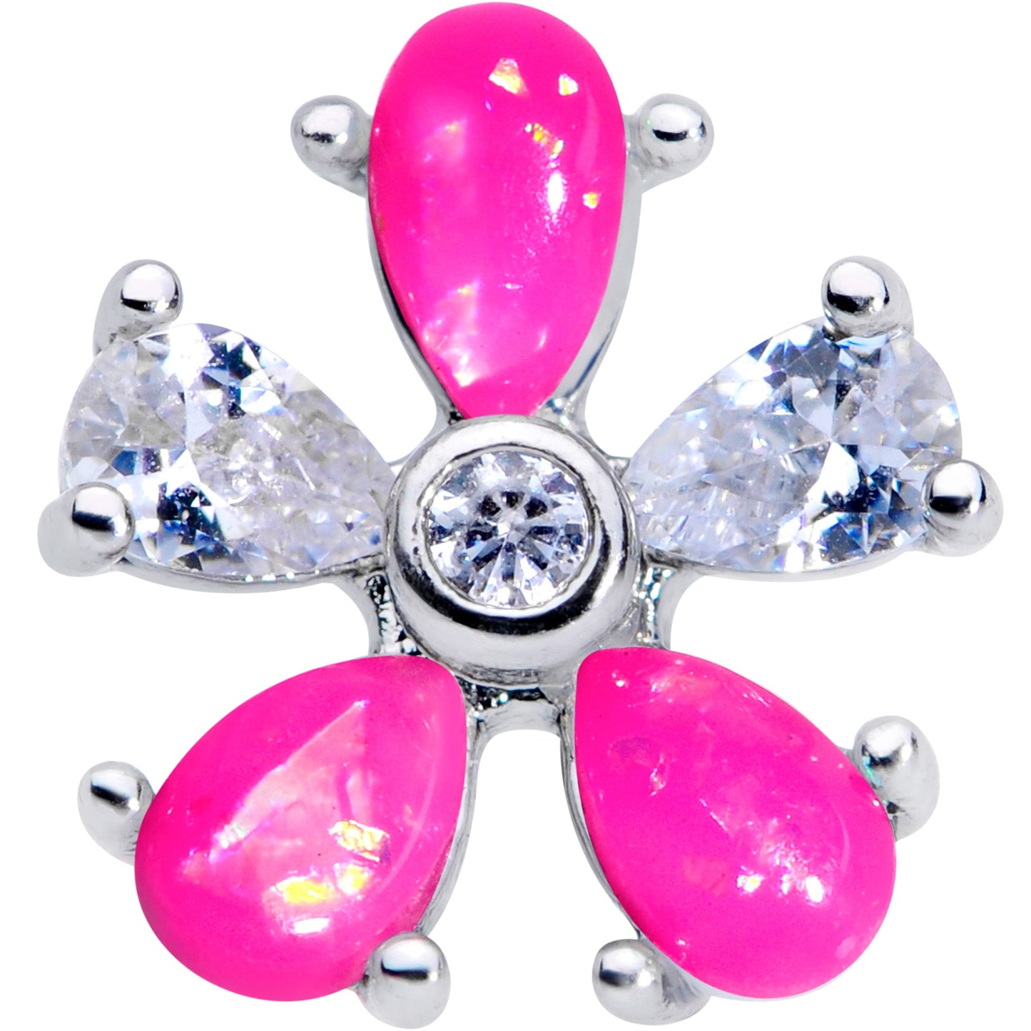 16 Gauge 1/4 Pink Faux Opal Flower Cartilage Tragus