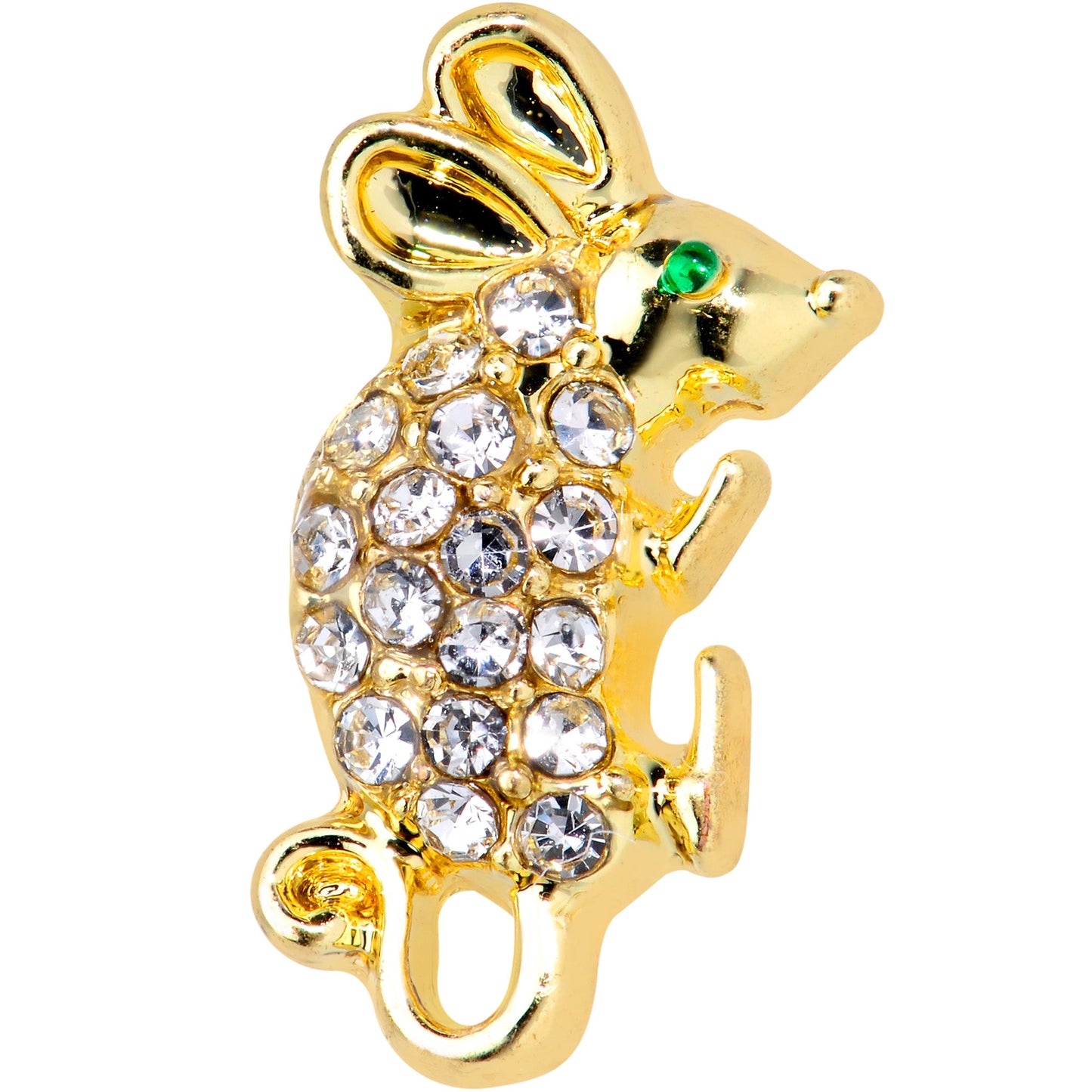 16 Gauge 1/4 Clear Gem Gold Tone Mouse Cartilage Tragus Earring