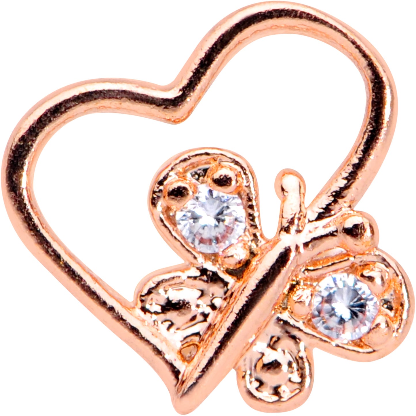 16 Gauge 1/4 Clear CZ Gem Rose Gold Tone Heart Cartilage Tragus