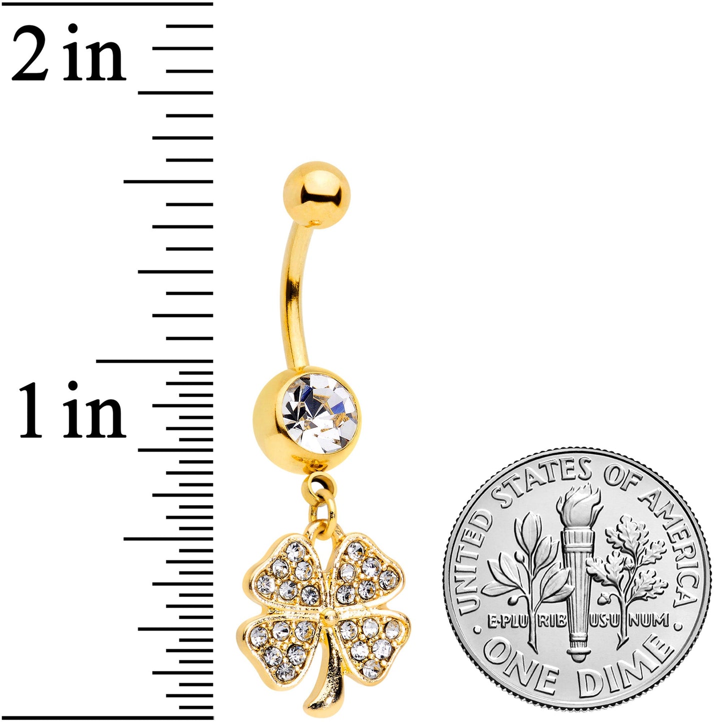 Clear Gem Gold Tone Lucky St Patricks Day Shamrock Dangle Belly Ring