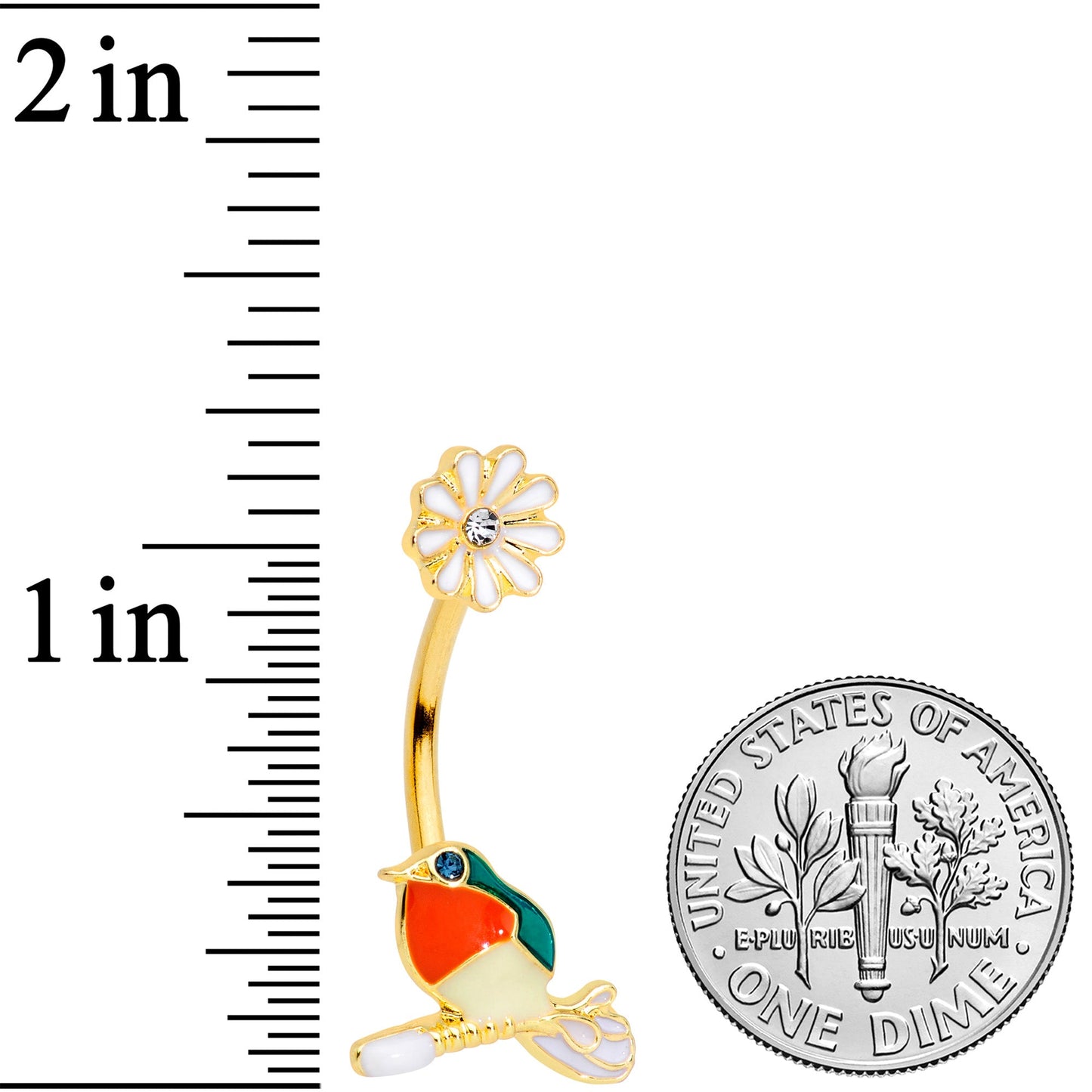 Clear Green Gem Gold Tone Perched Bird Flower Double Mount Belly Ring