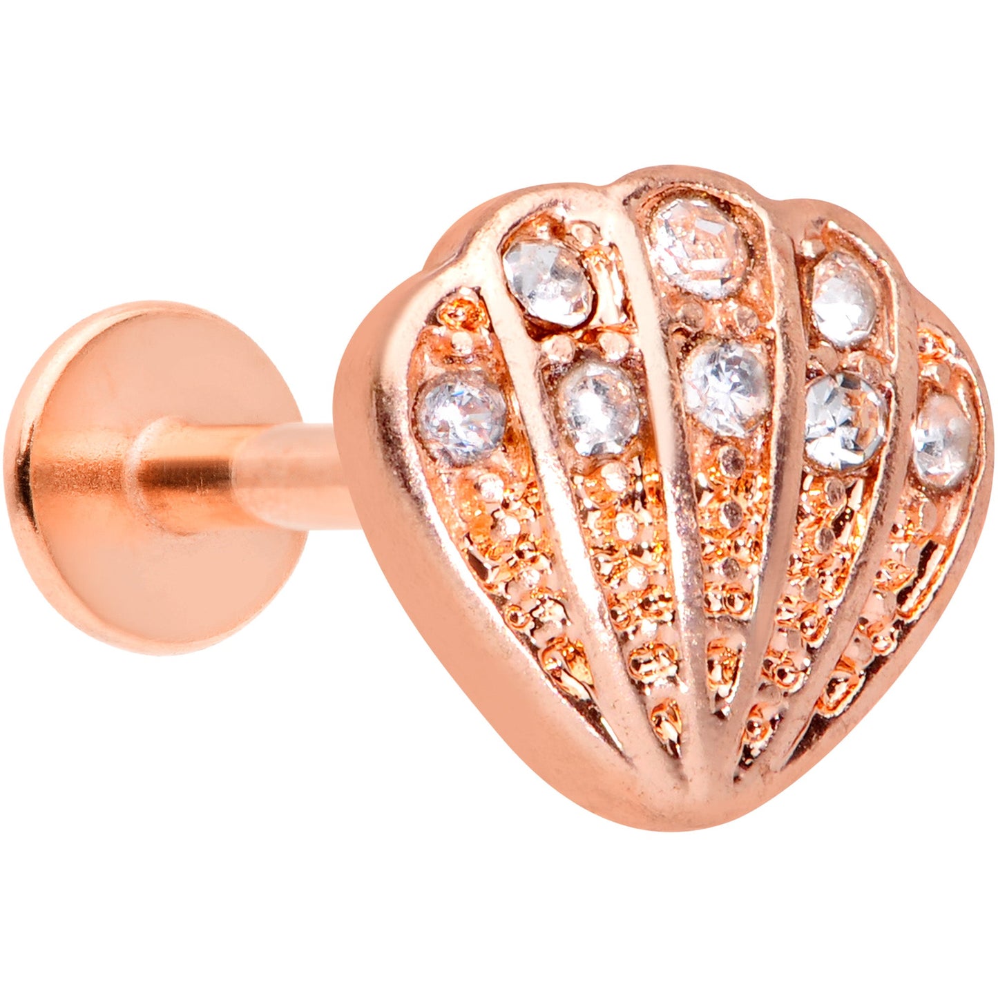 16 Gauge 5/16 Clear Gem Rose Gold Tone Shell Labret Monroe Tragus