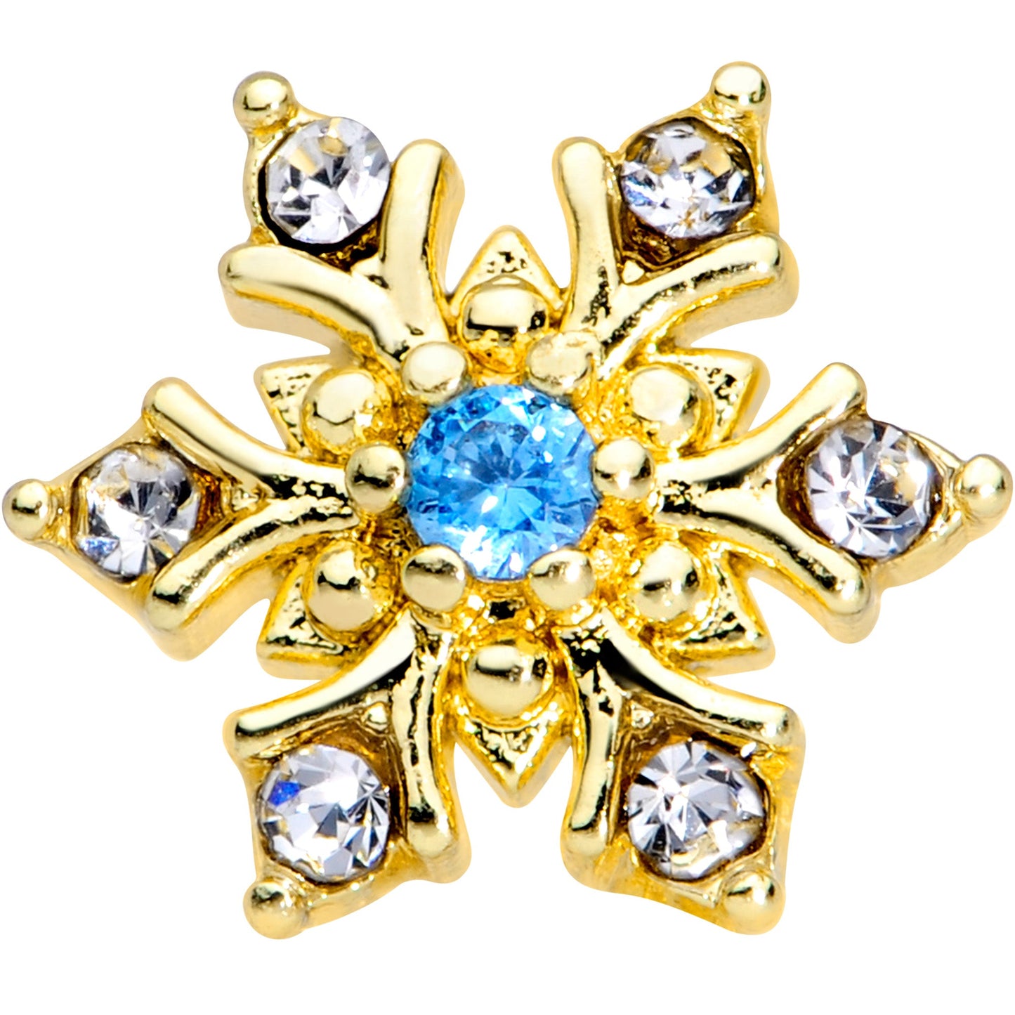 16 Gauge 1/4 Blue CZ Gold Tone Snowflake Christmas Cartilage Tragus
