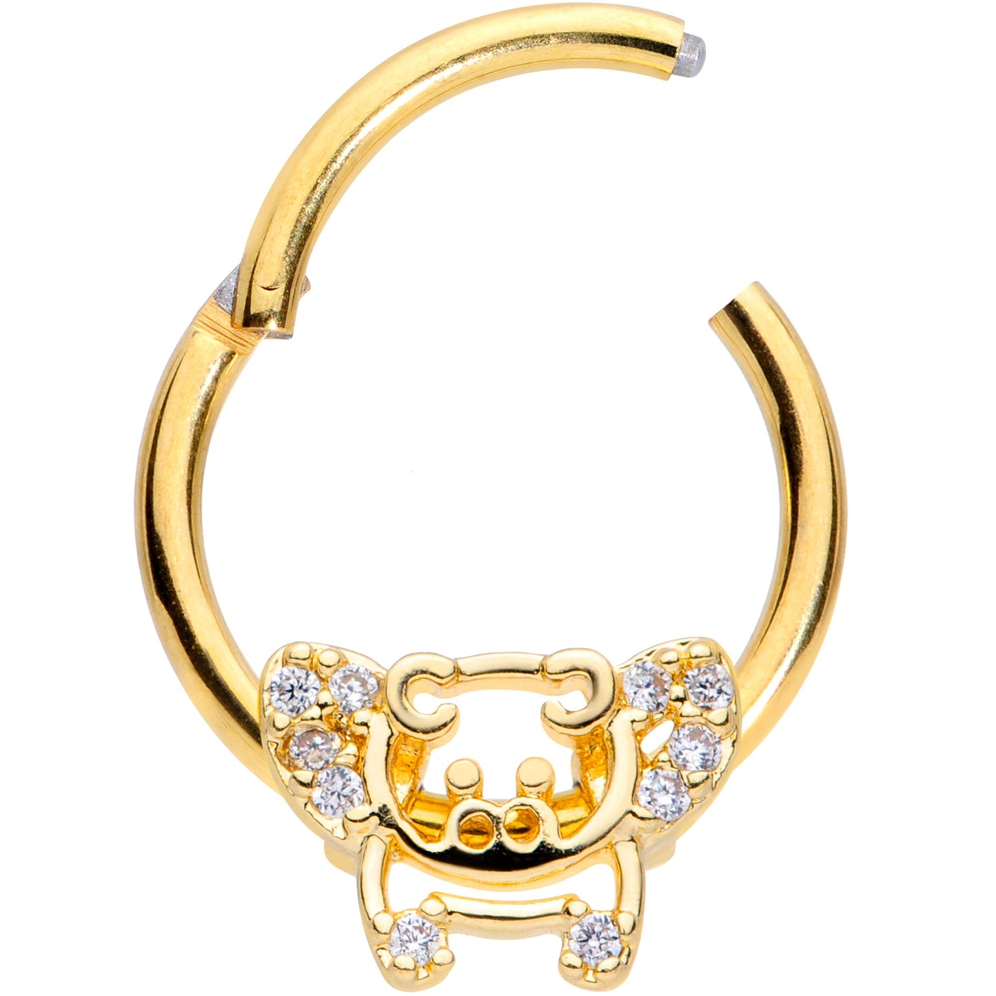 16 Gauge 3/8 Clear Gem Gold Tone Flying Pigs Hinged Segment Ring