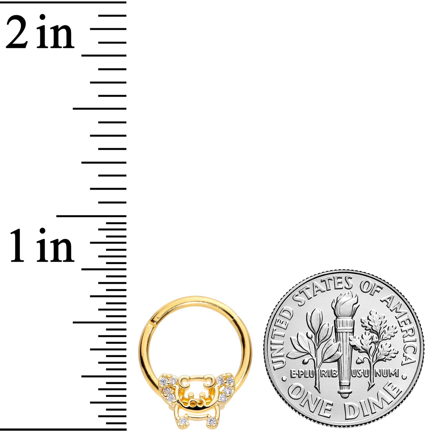 16 Gauge 3/8 Clear Gem Gold Tone Flying Pigs Hinged Segment Ring