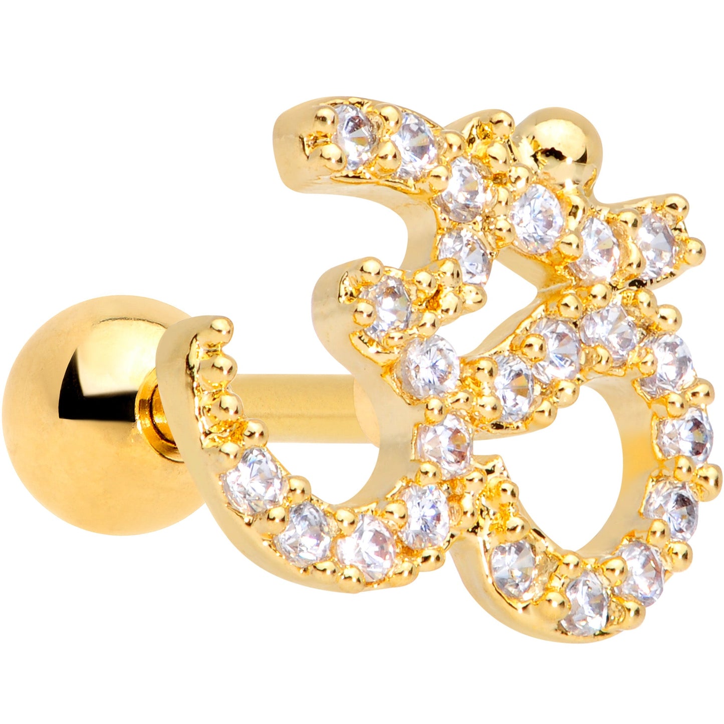 16 Gauge 1/4 Clear CZ Gem Gold Tone Amazing Om Cartilage Tragus
