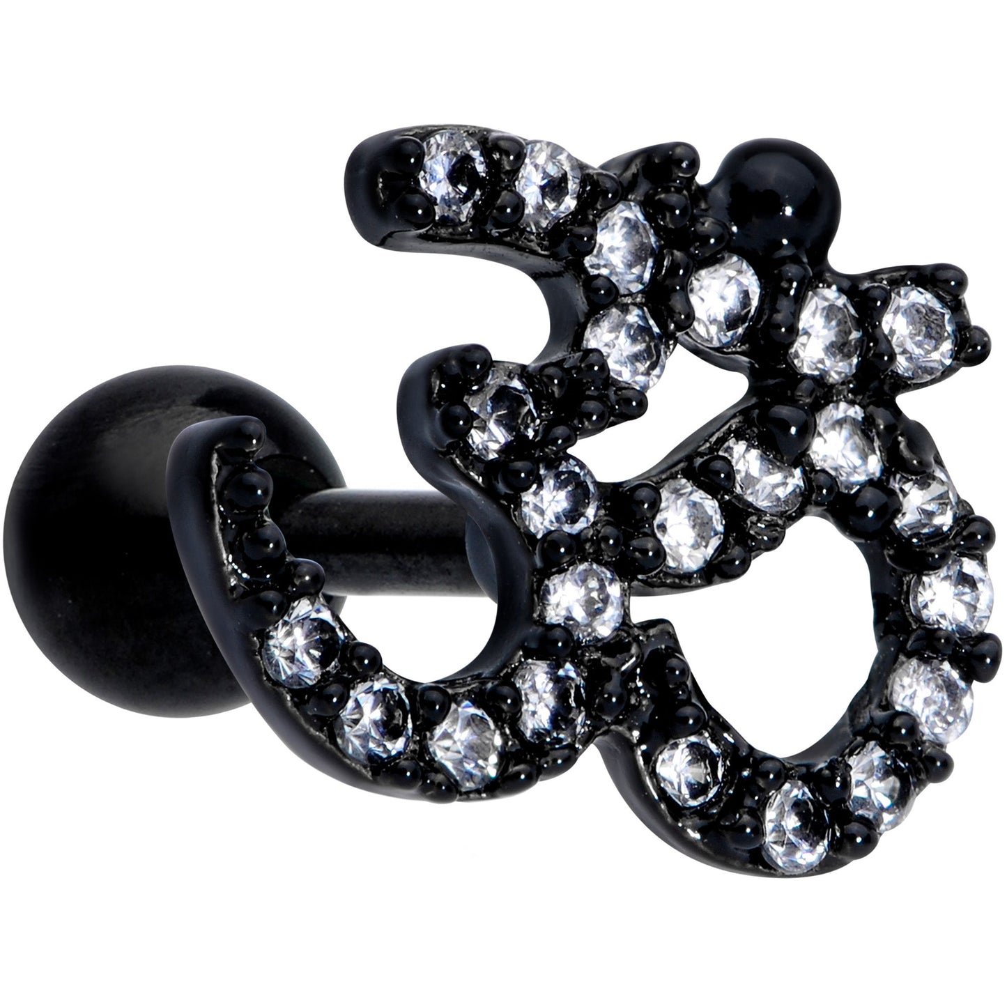 16 Gauge 1/4 Clear CZ Gem Black PVD Amazing Om Cartilage Tragus