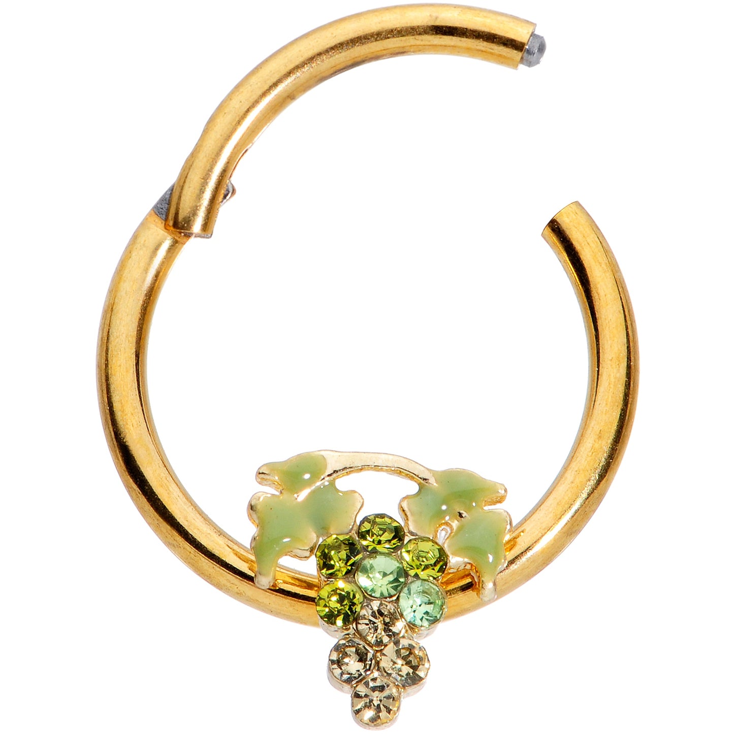 16 Gauge 3/8 Green Gem Gold Tone Bunch of Grapes Septum Ring